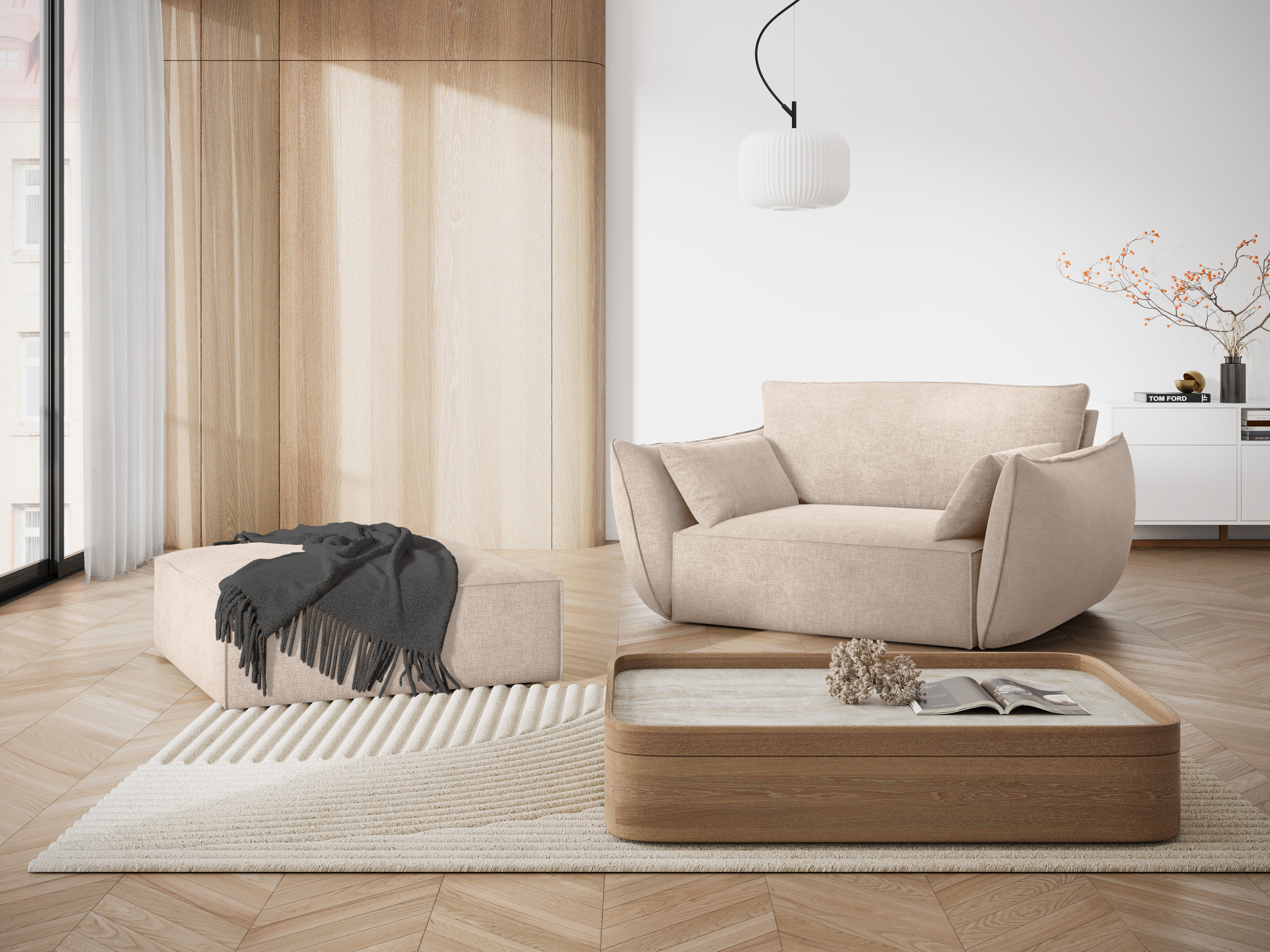 Armchair in the Vanda beige szenil fabric
