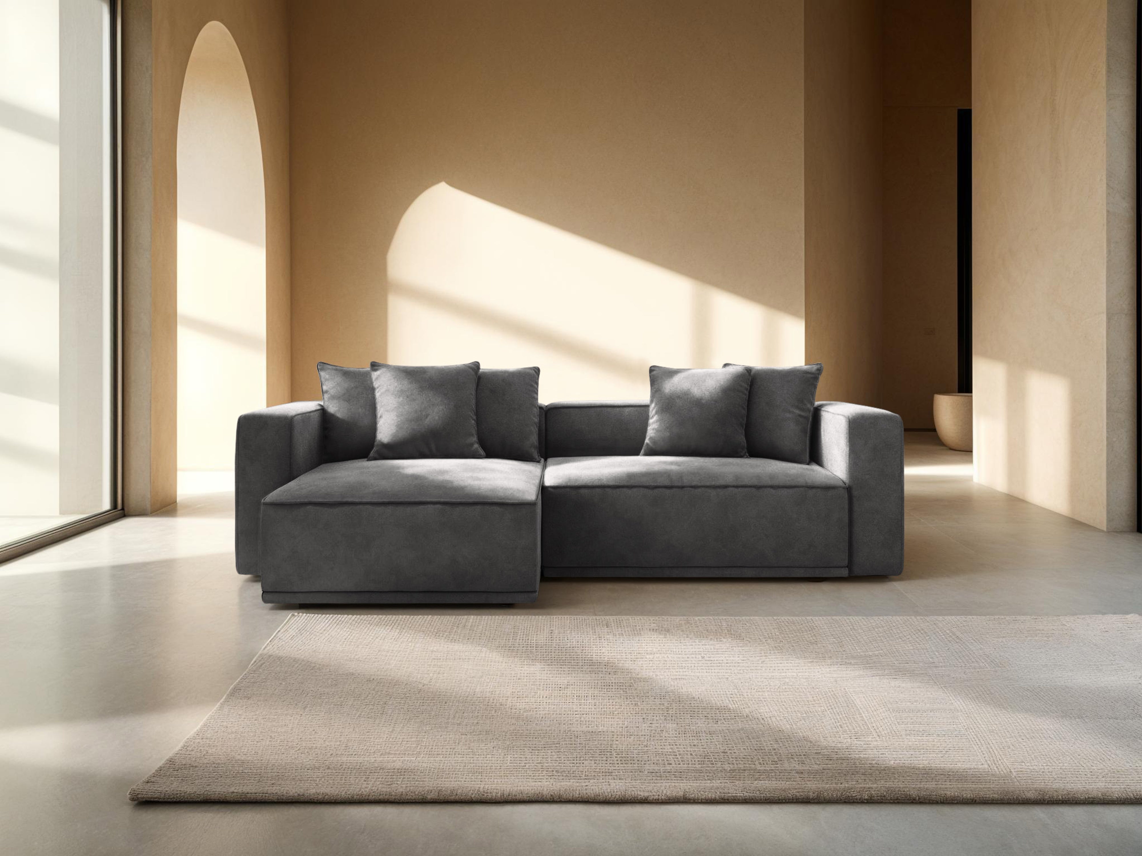 Samt-Ecksofa links mit Schlaffunktion RIBES grau