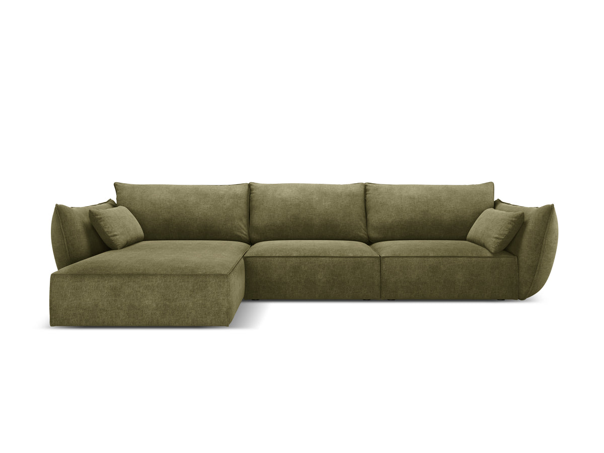 A corner in the SZENIL Fabric left-hand 4-person Vanda Green