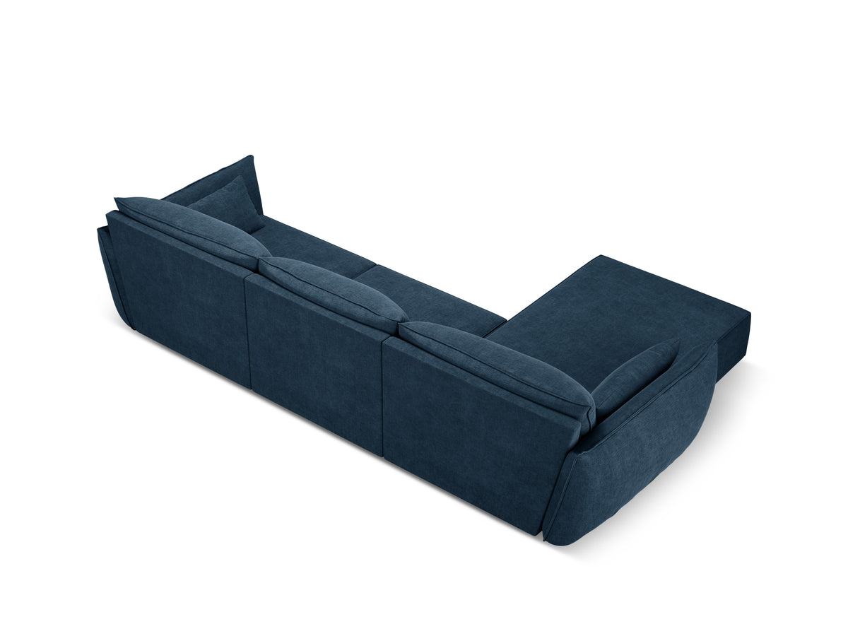 A corner in the SZENIL Fabric left-hand 4-person Vanda Royal Granat
