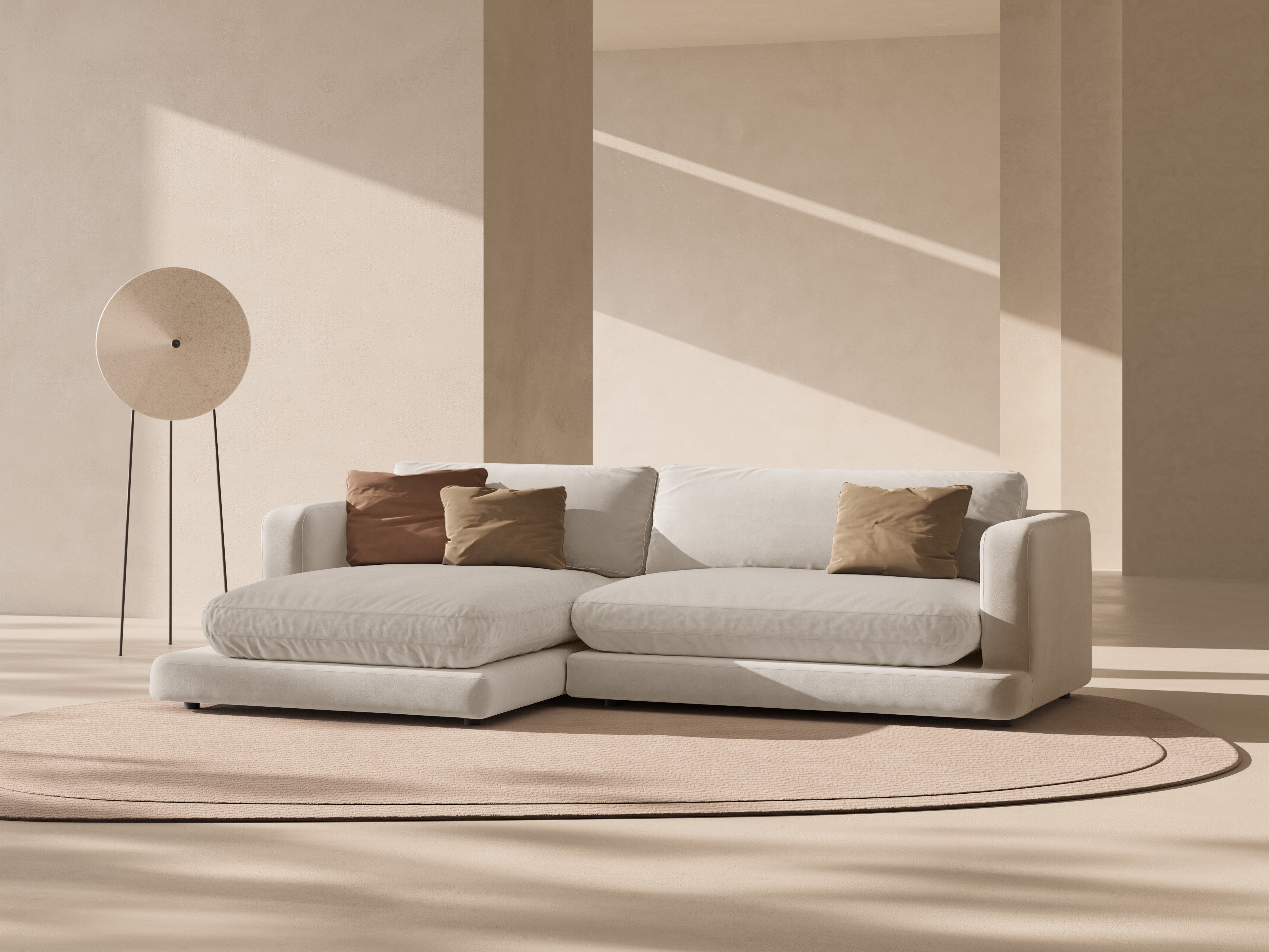 Samt-Ecksofa links DAPHNE hellbeige
