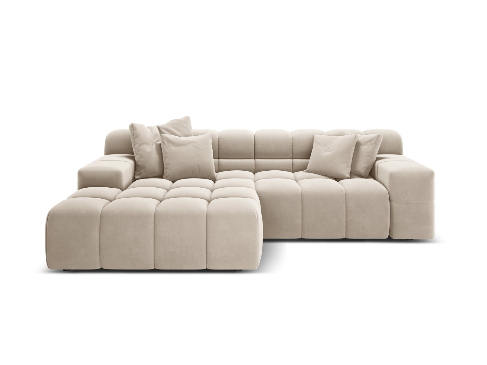Samt-Ecksofa für 2 Personen links AGAVE hellbeige