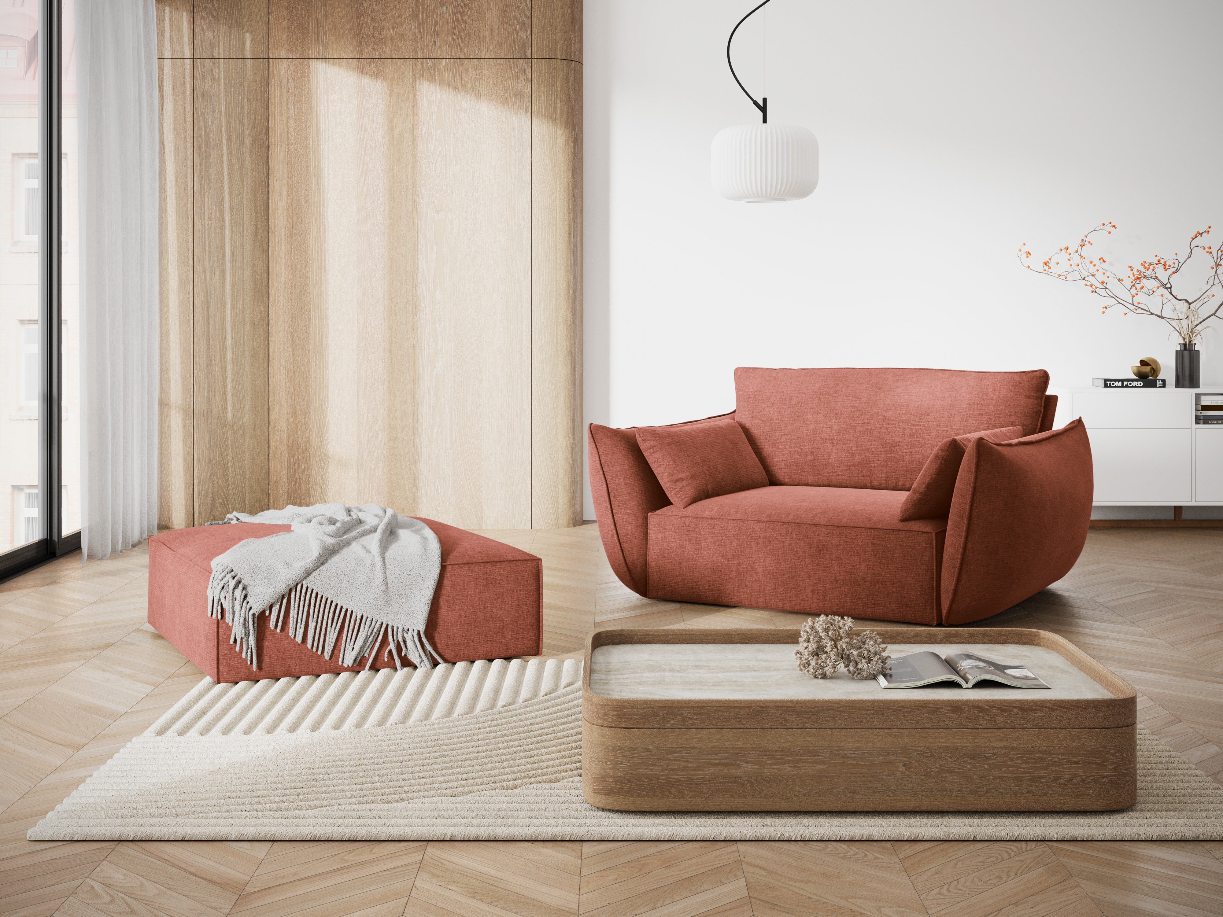 Pouf in the szenil fabric of Vanda Terracott