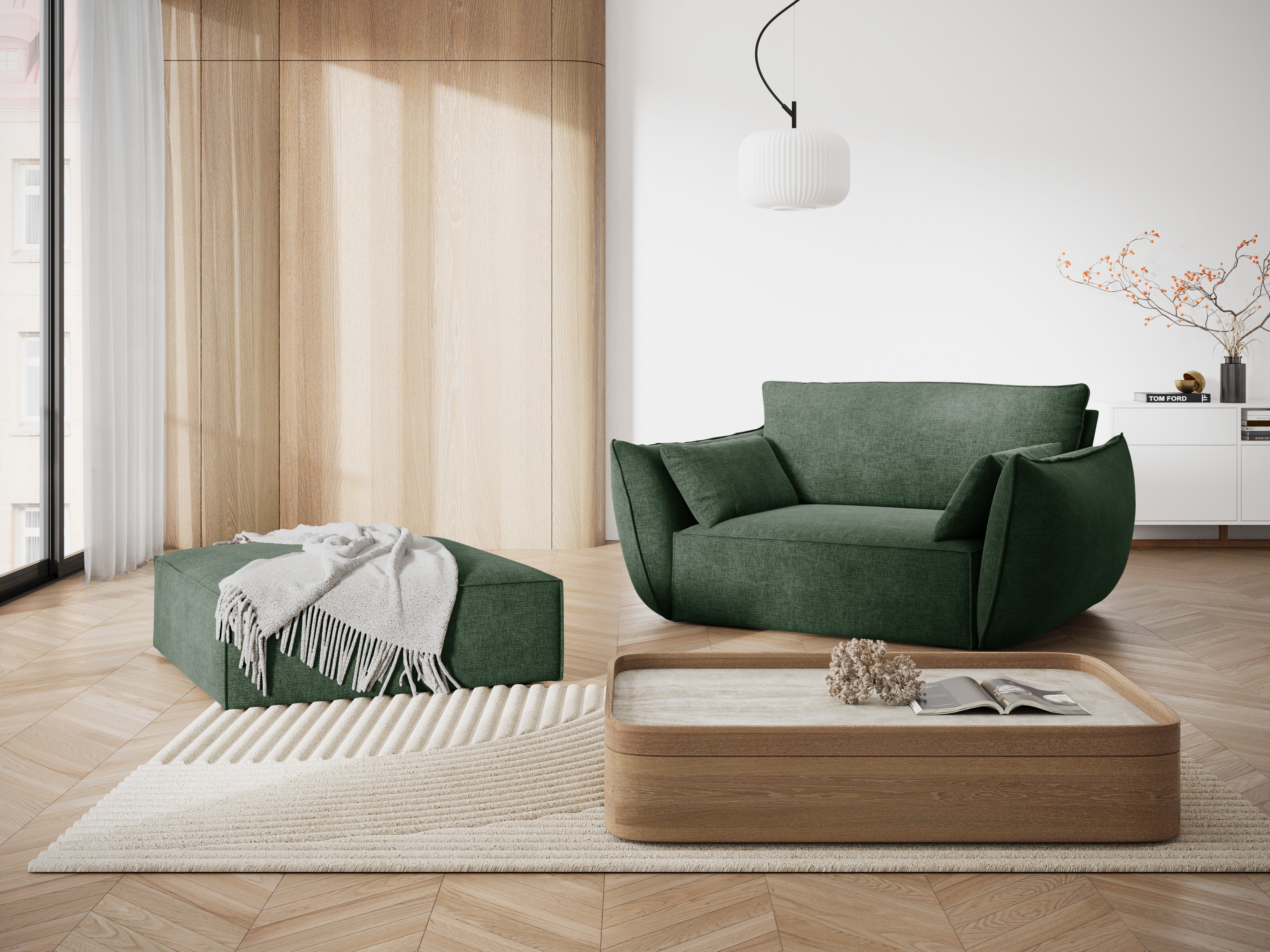 Pouf in the szenil fabric Vanda bottle green