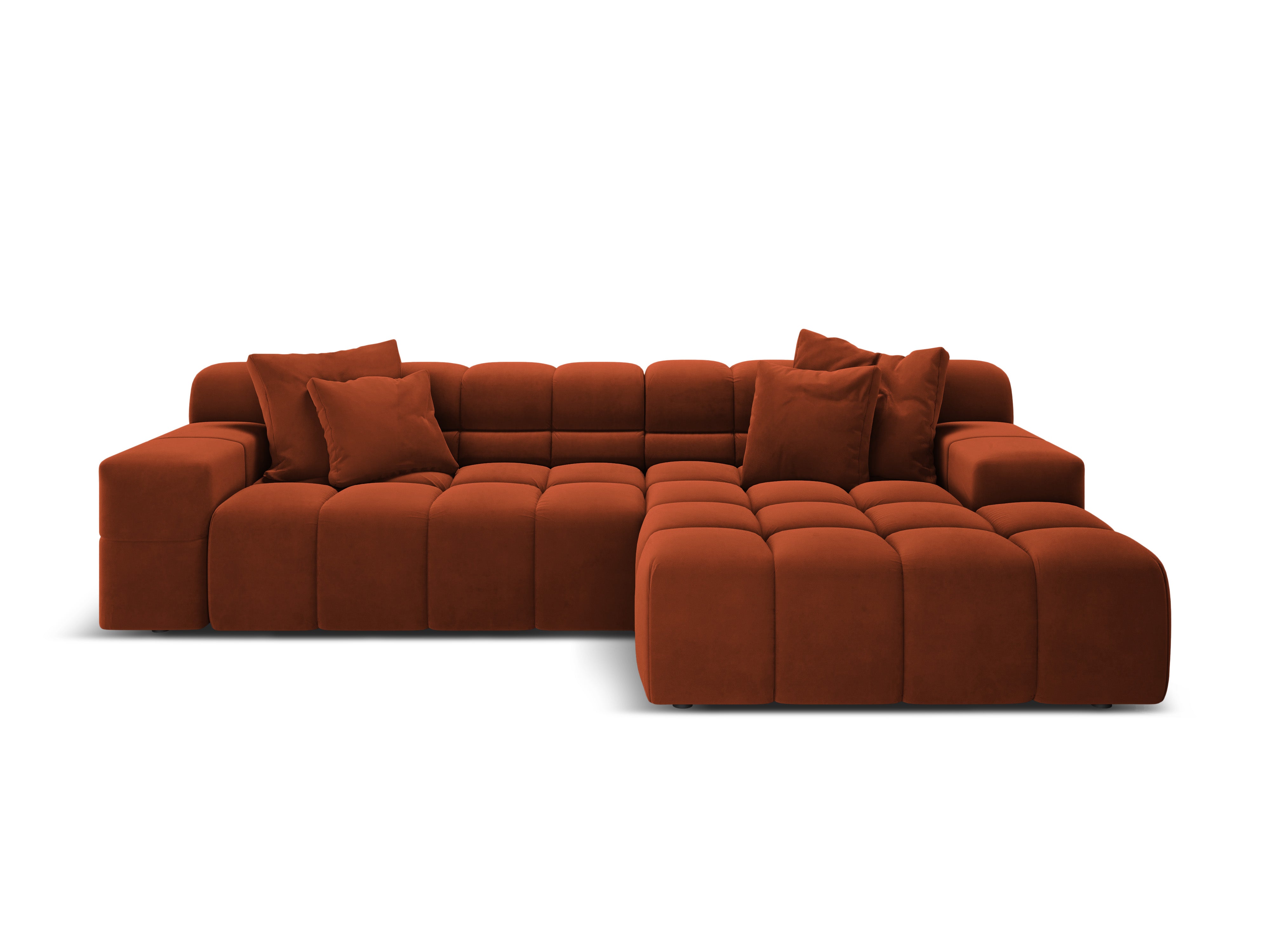 Samt-Ecksofa 3-sitzig rechts AGAVE ziegelrot