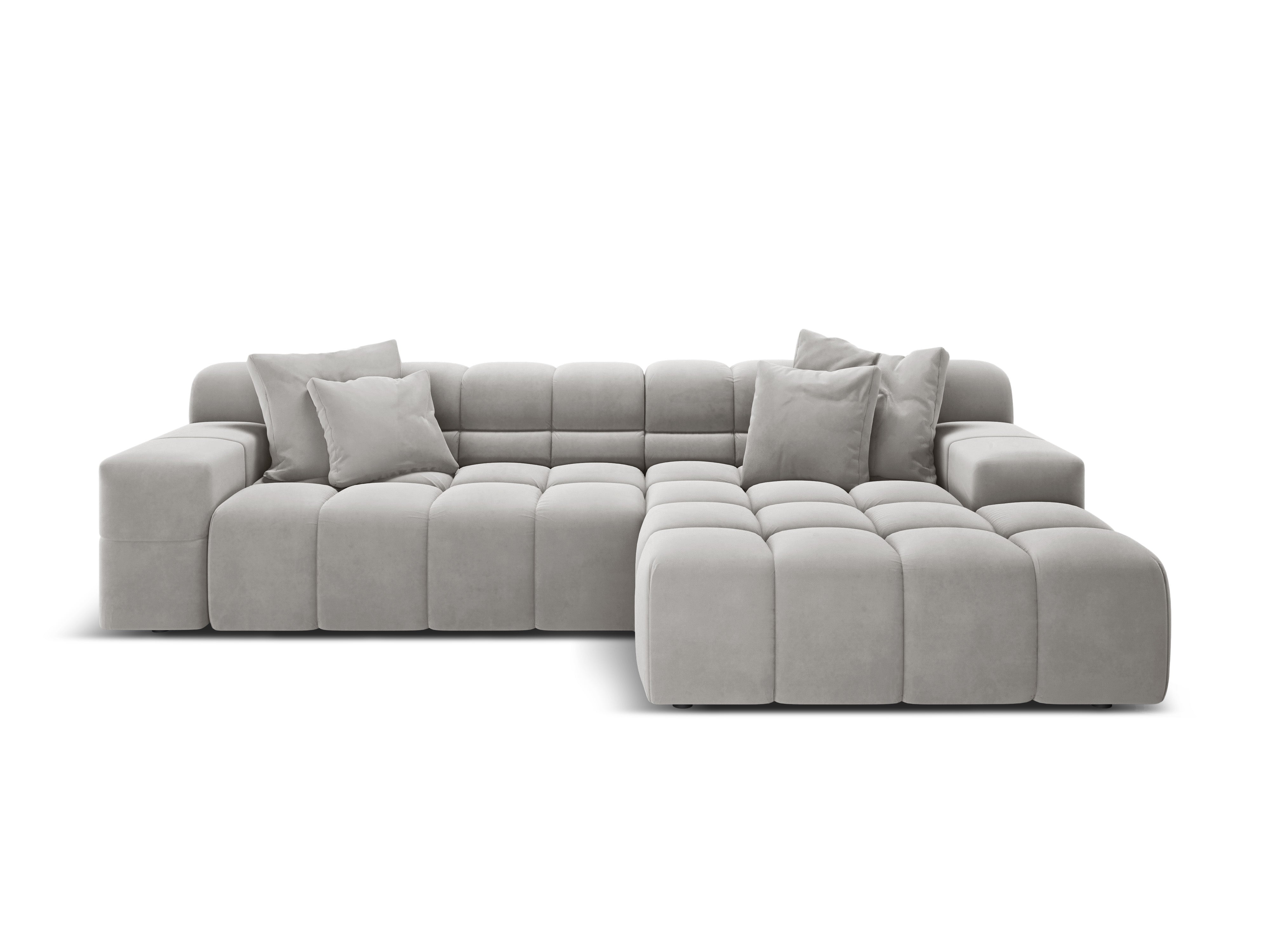 Samt-Ecksofa 3-Sitzer rechts AGAVE grau