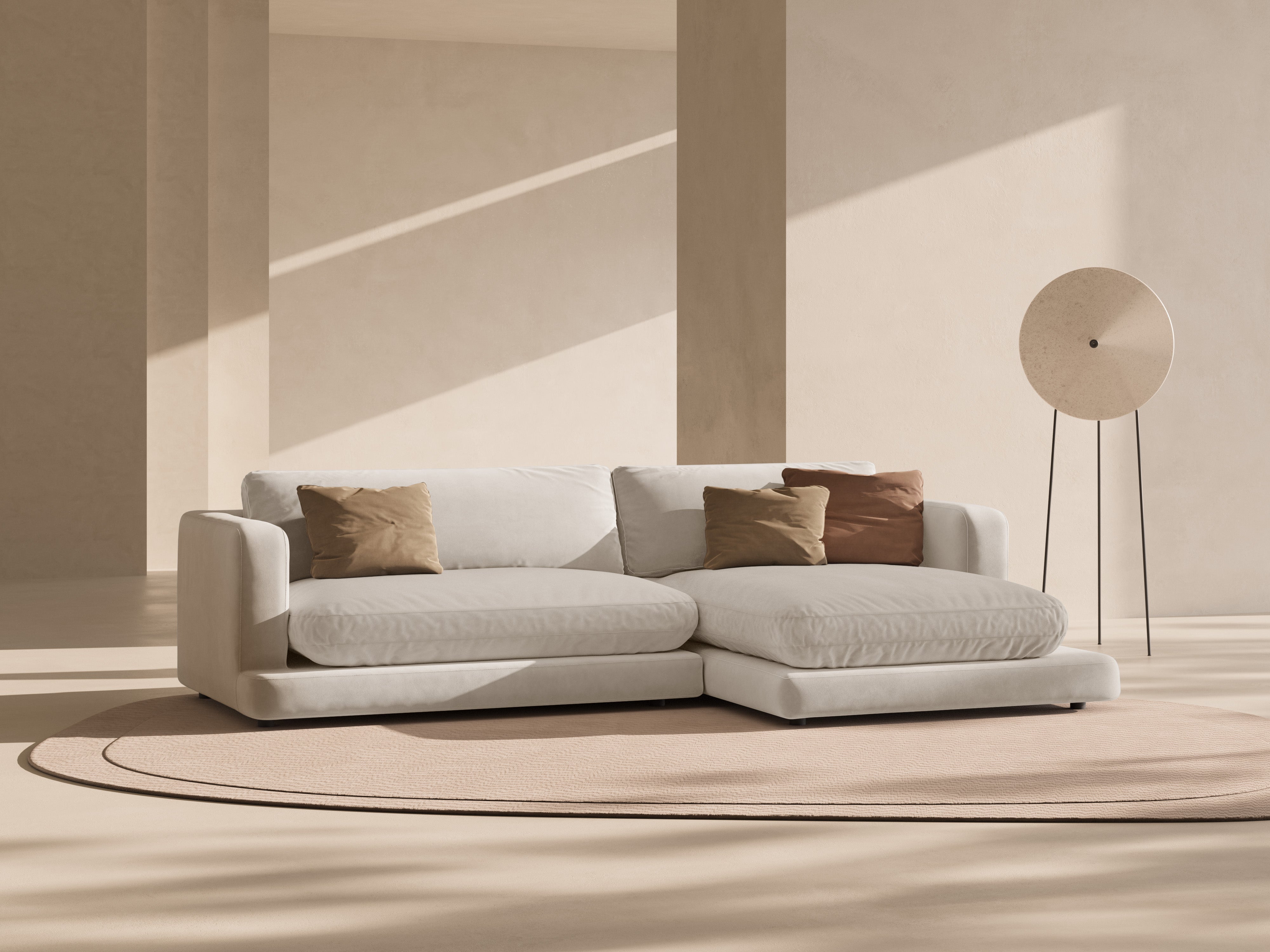 Samt-Ecksofa rechts DAPHNE hellbeige