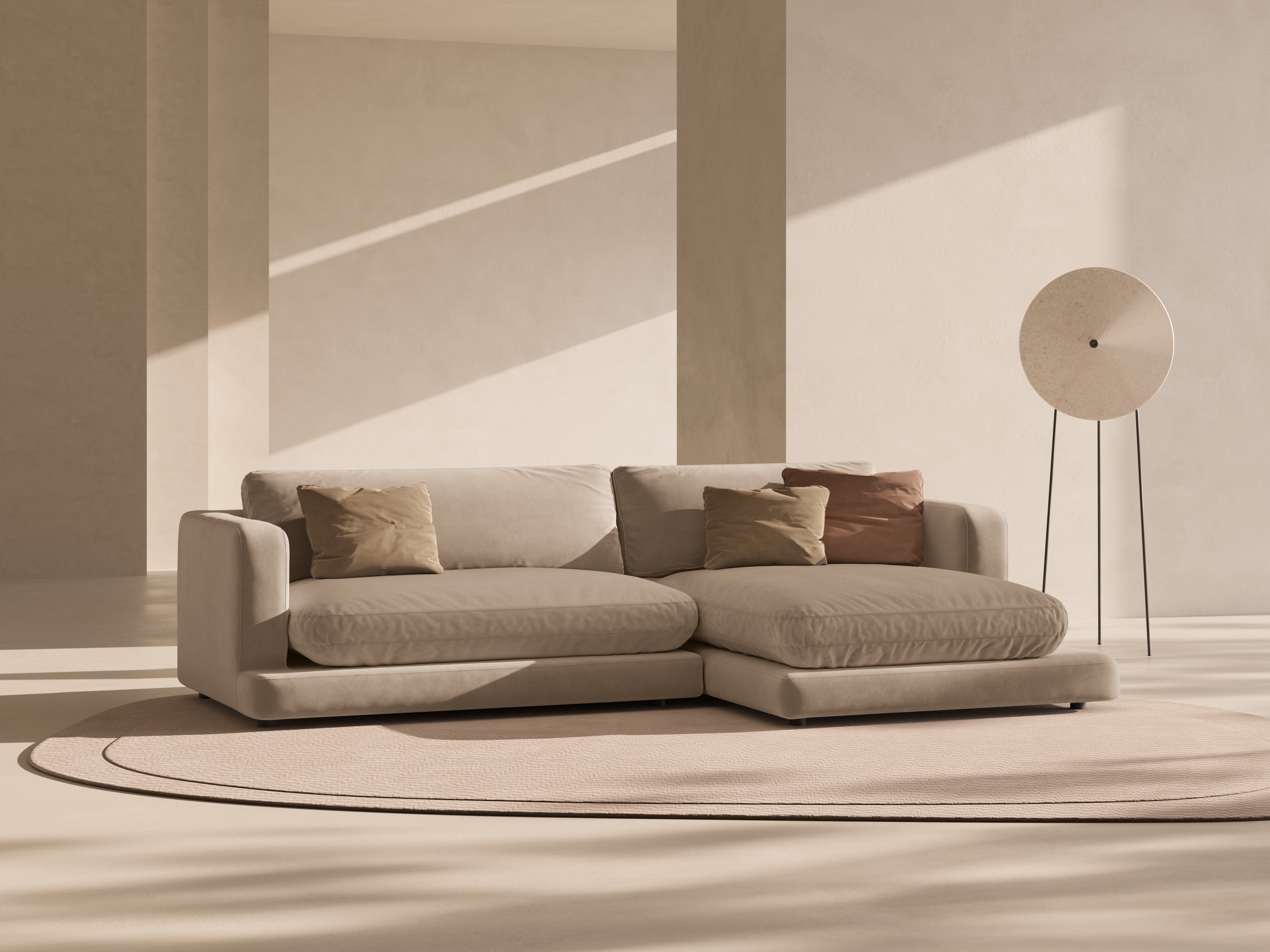 Samt-Ecksofa rechts DAPHNE beige
