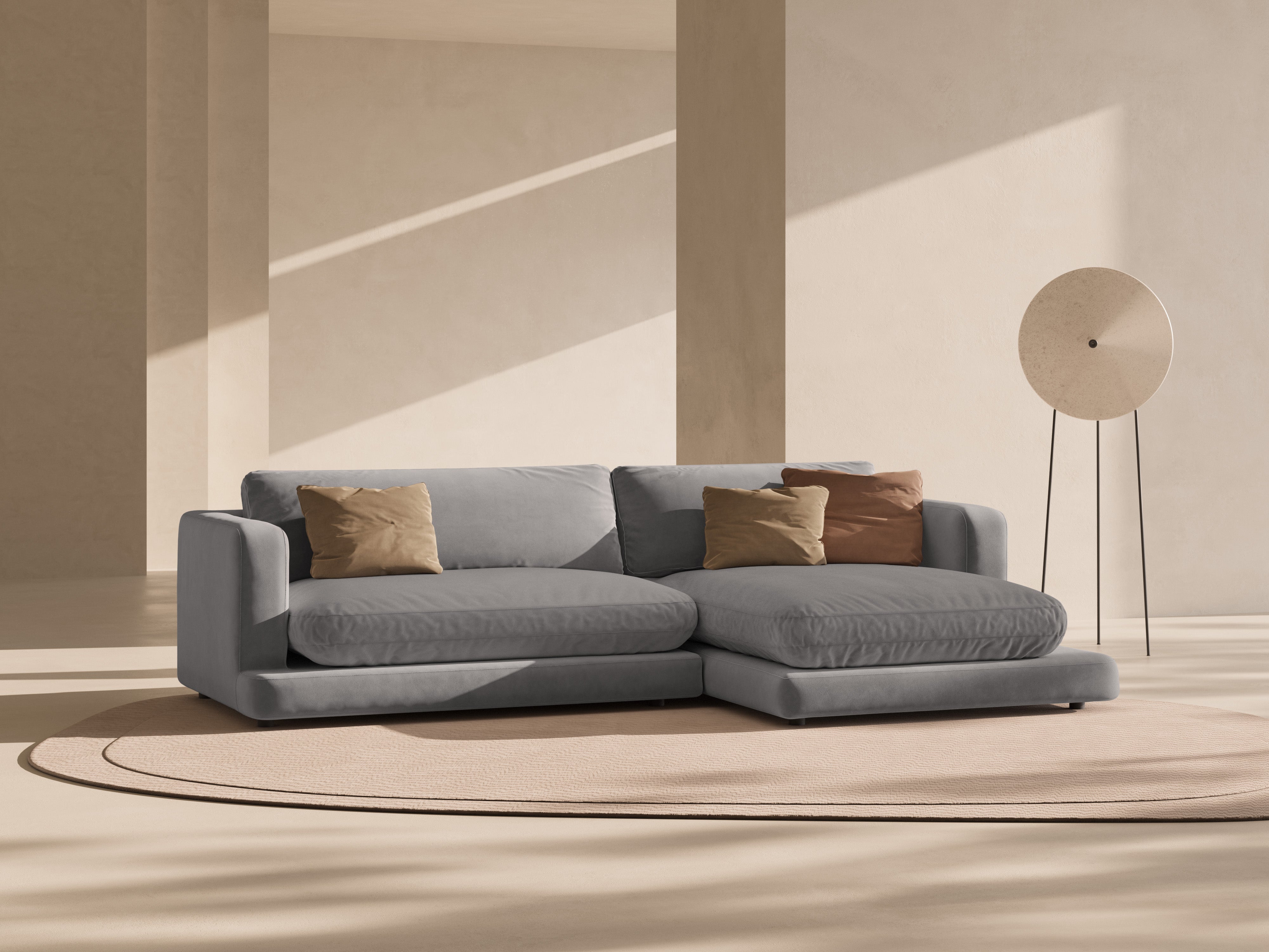 Samt-Ecksofa rechts DAPHNE grau