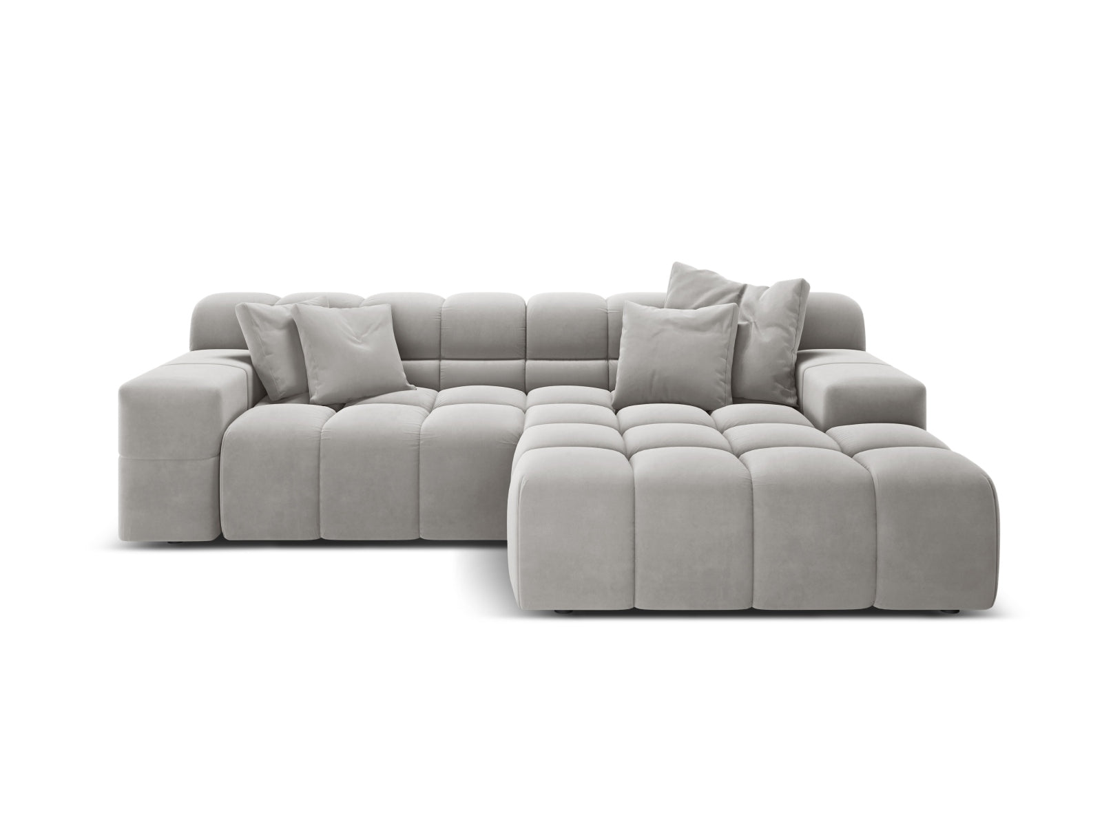 Samt-Ecksofa für 2 Personen rechts AGAVE grau