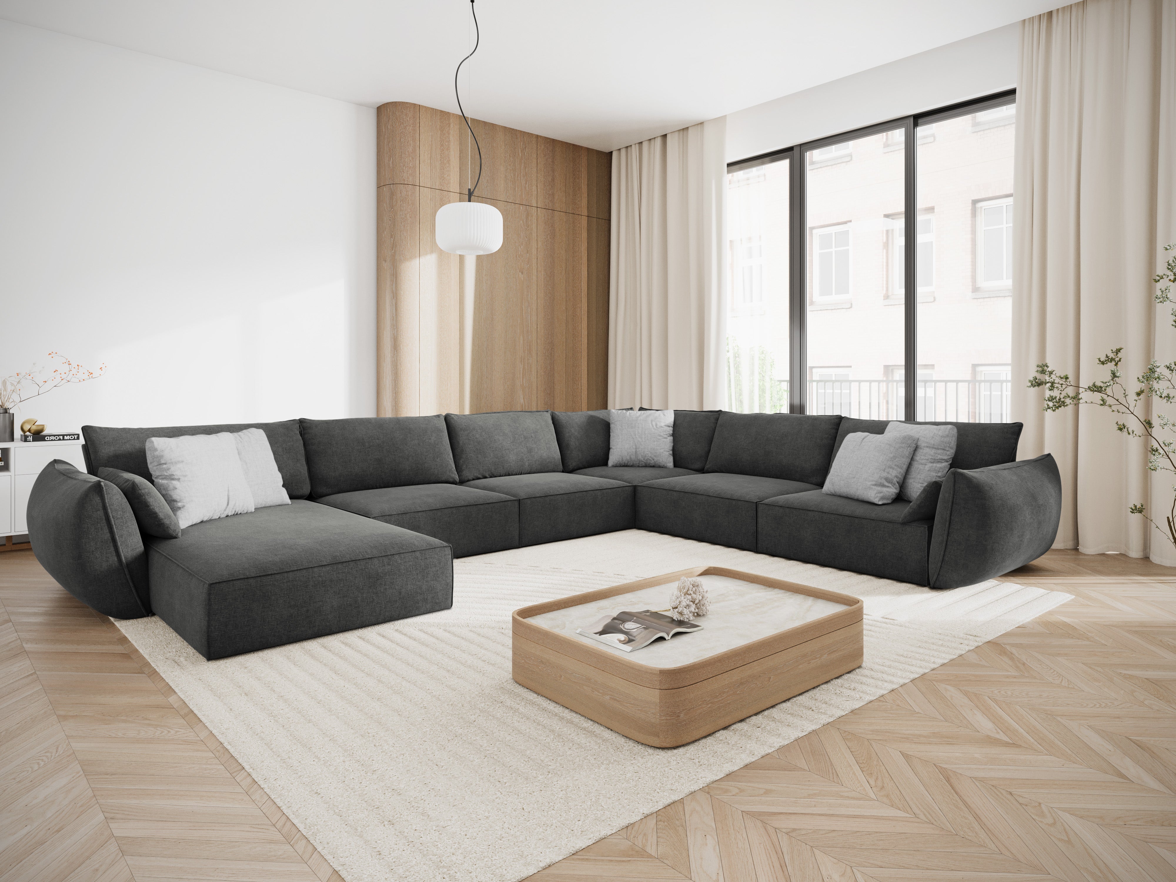 The panoramic corner in the szenil fabric right -sided Vanda Dark gray