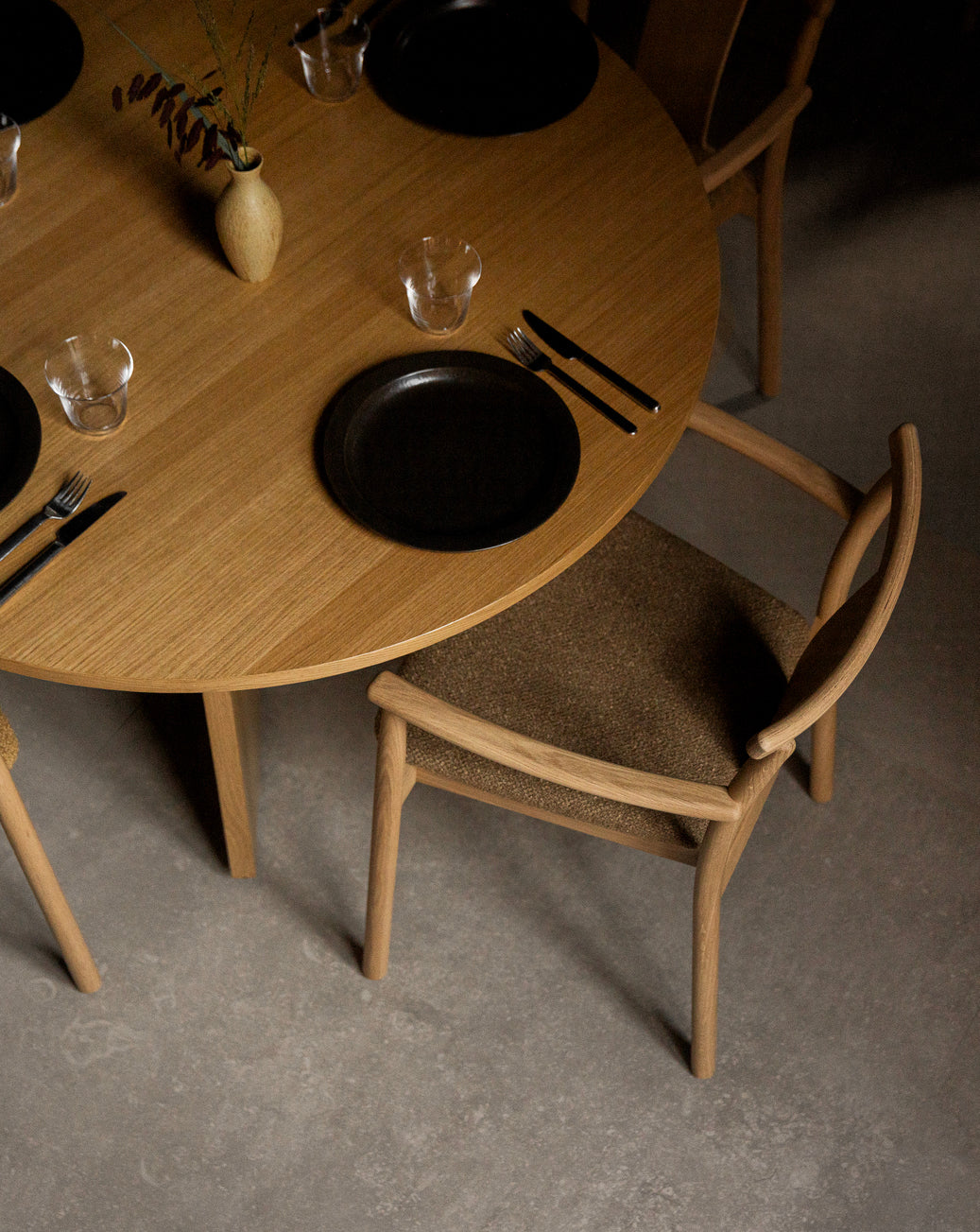MERKUR chair black oak wood with brown seat