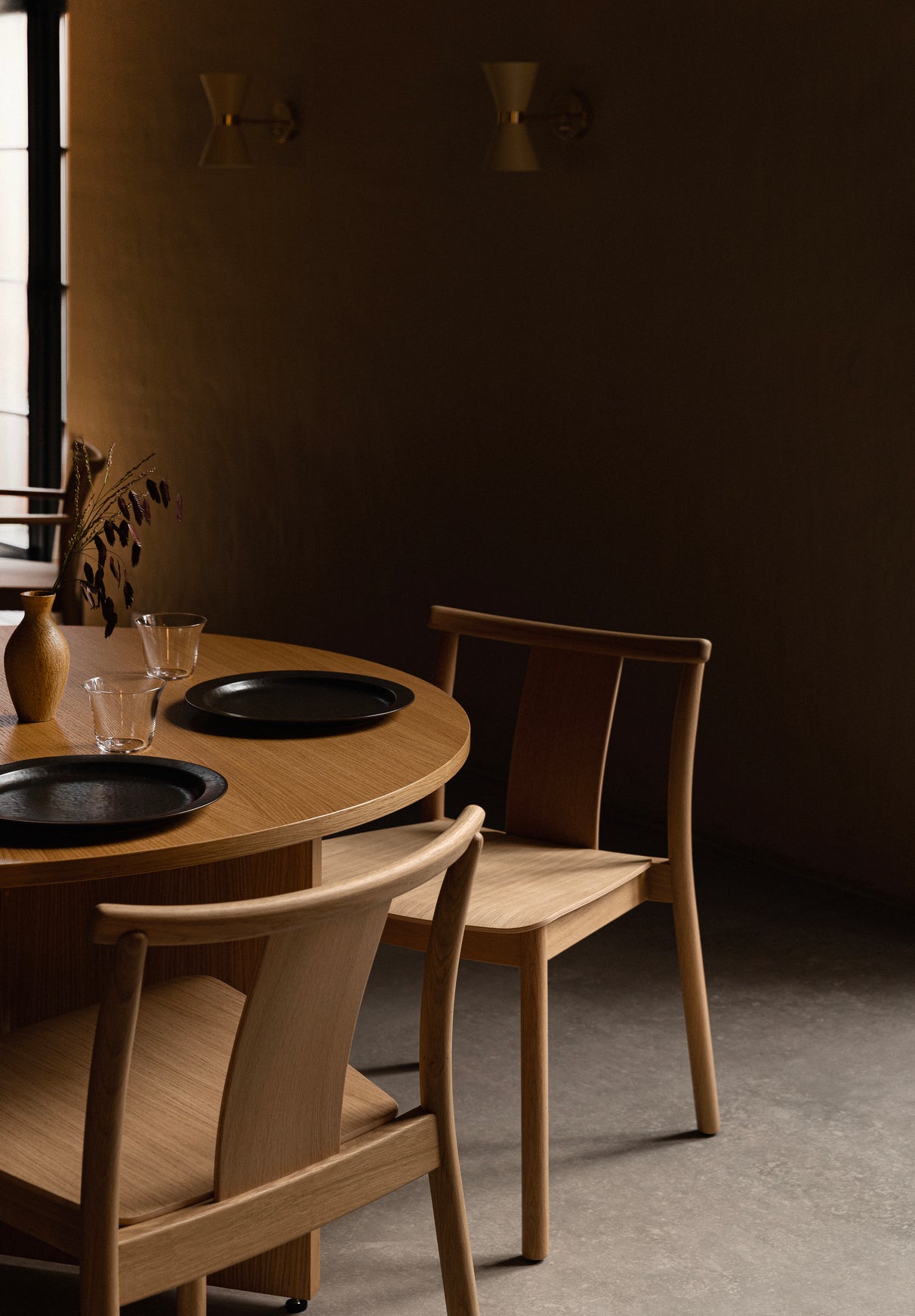 MERKUR chair black oak wood with brown seat