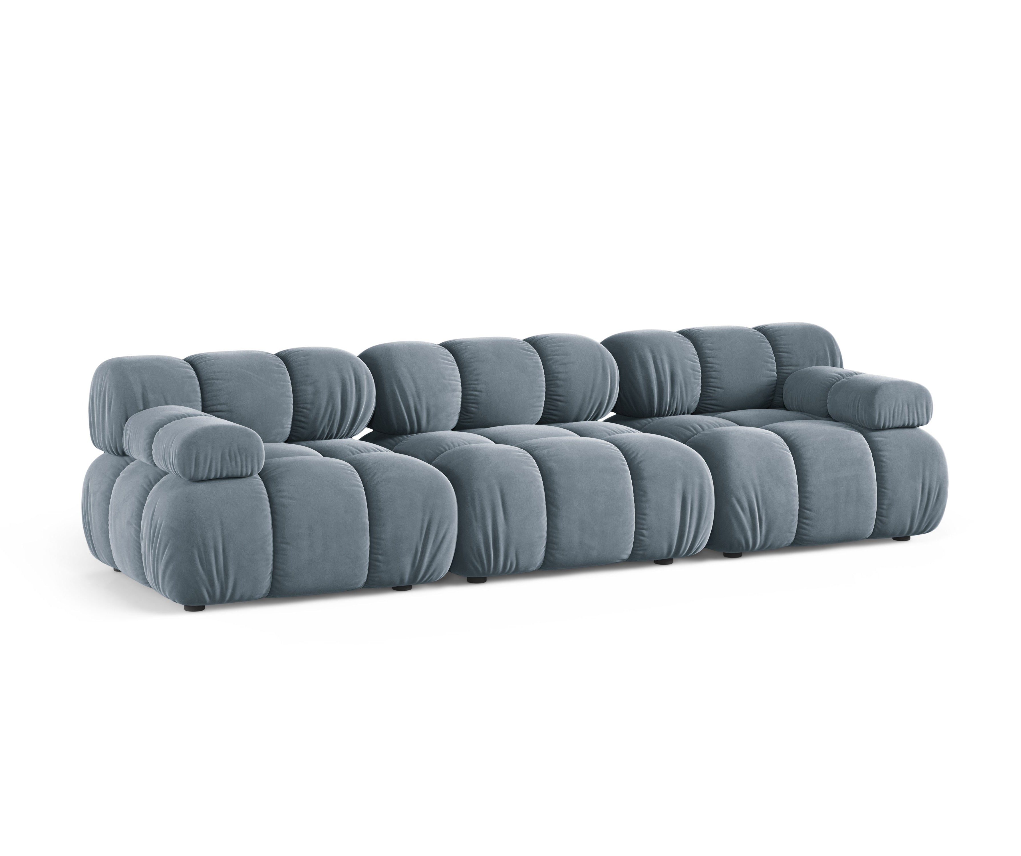 Velvet modular 3-seater sofa BELLIS in blue