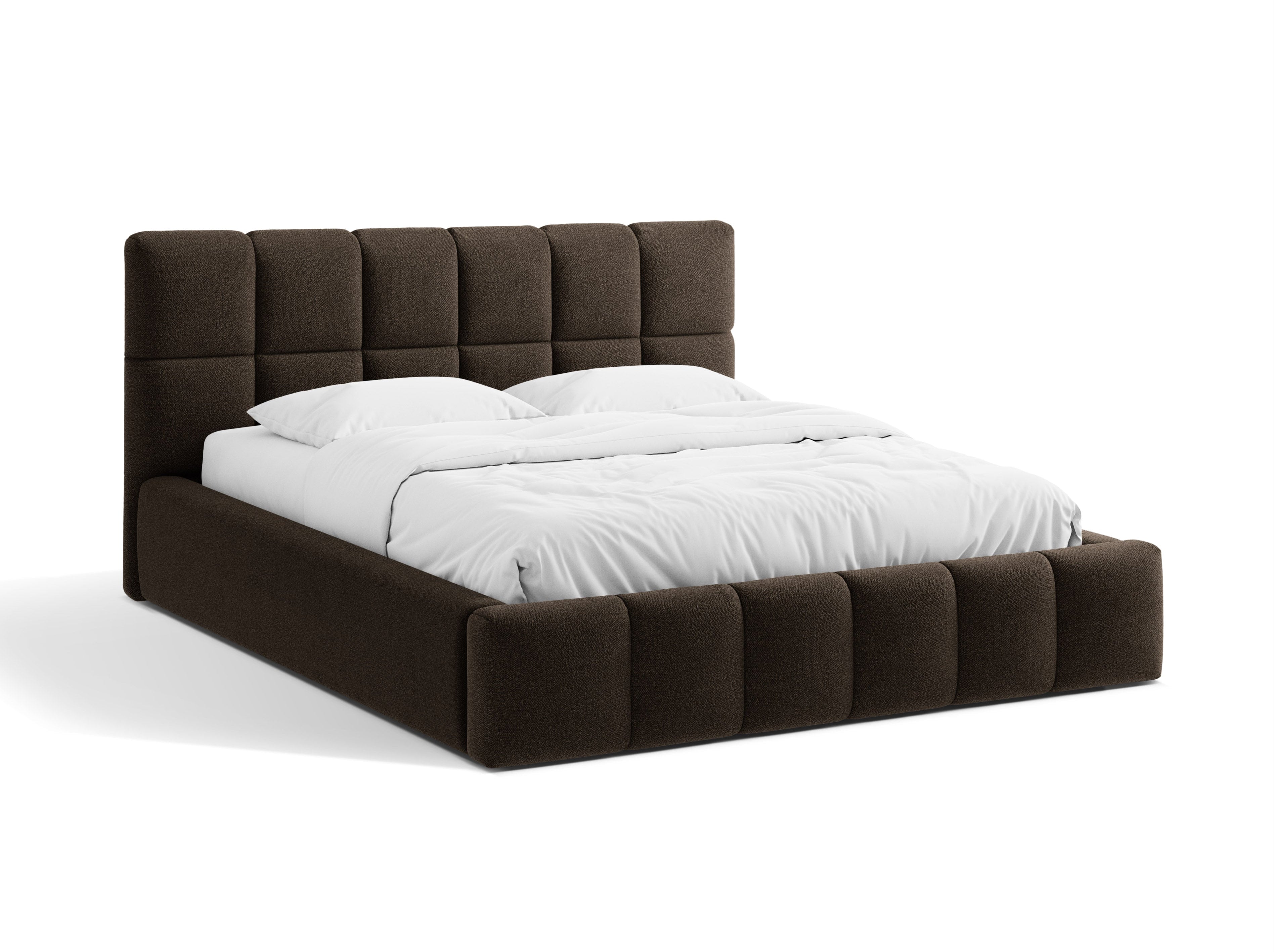 BELLIS Bed with Storage for Bedding in Brown Boucle