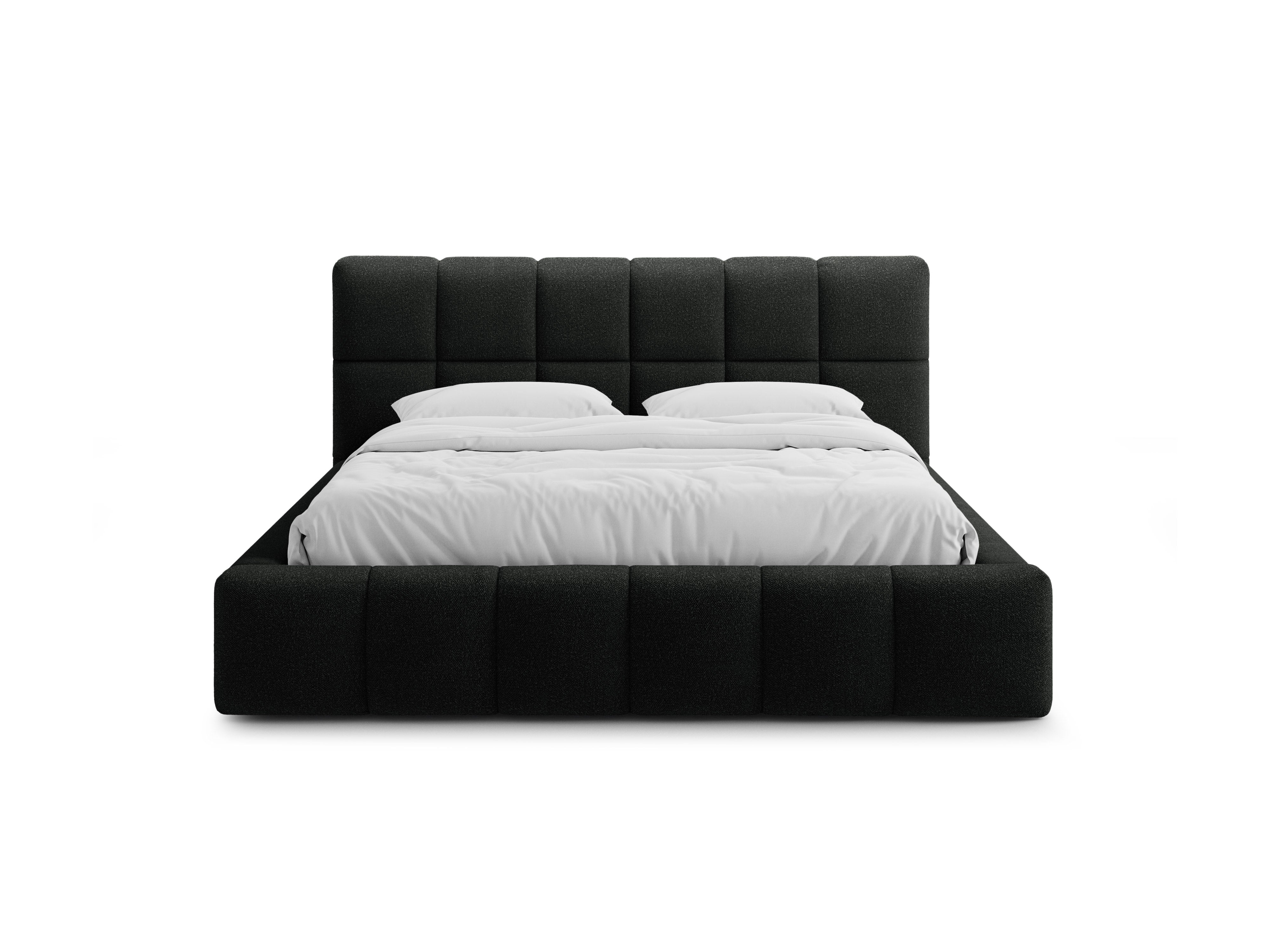 BELLIS Bed with Storage for Bedding in Black Boucle