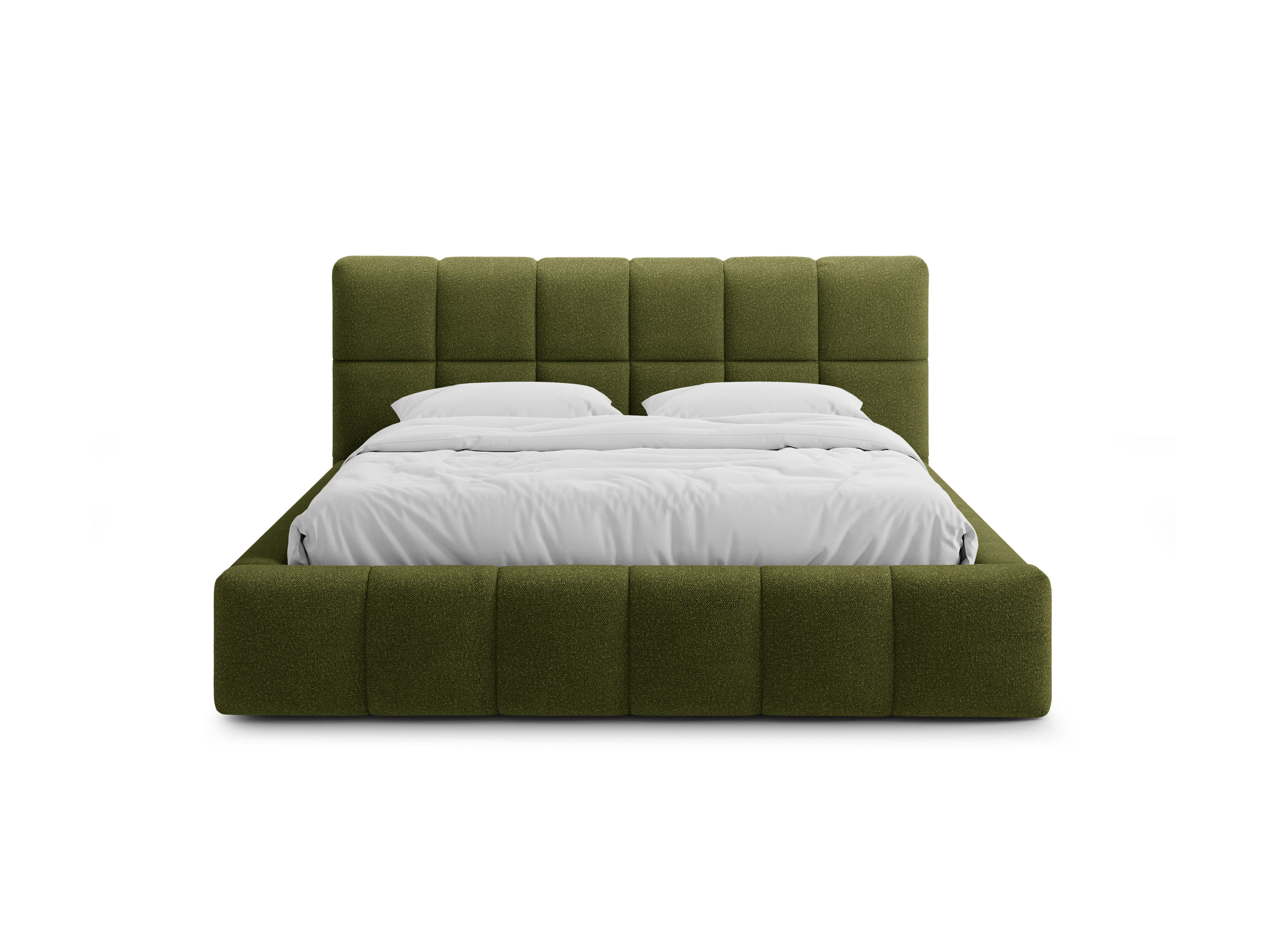 BELLIS Bed with Storage for Bedding in Green Boucle
