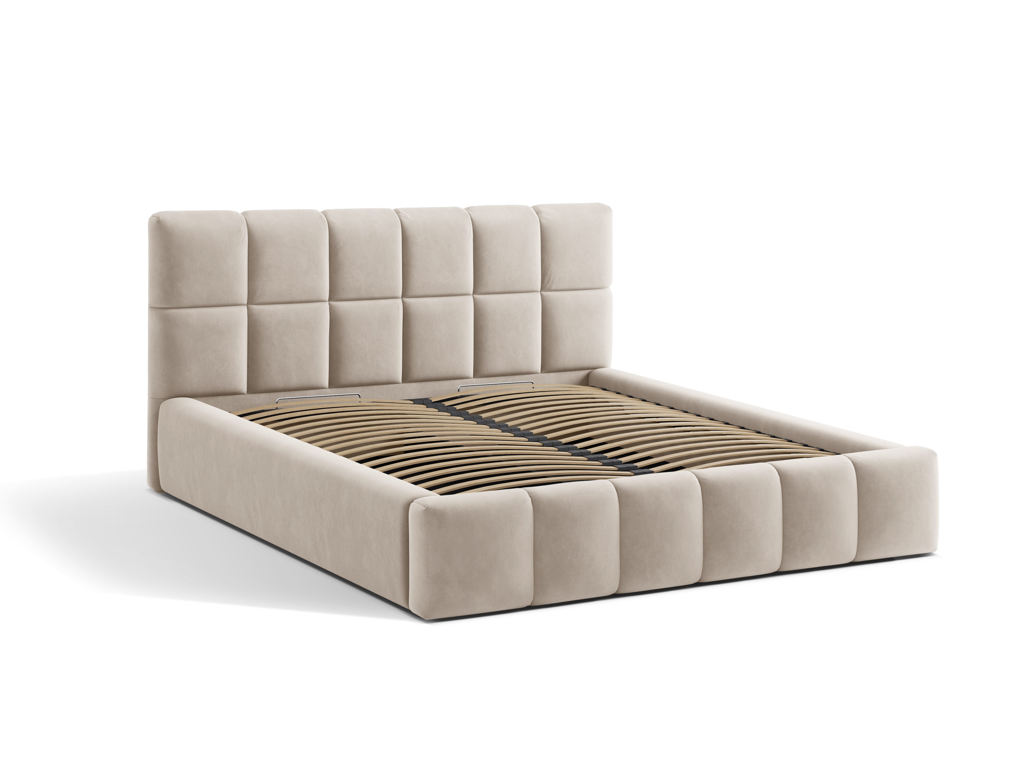 Velvet bed with storage for bedding BELLIS beige