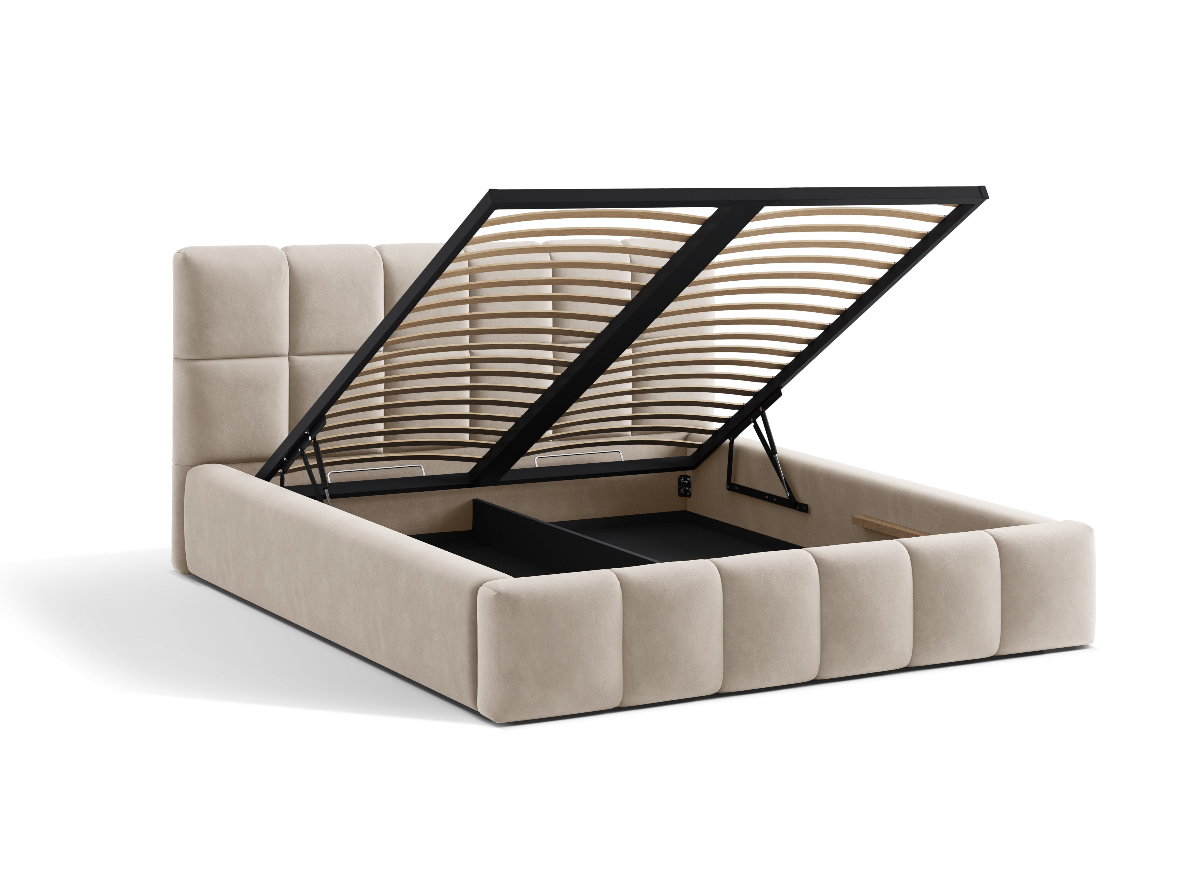 Velvet bed with storage for bedding BELLIS beige