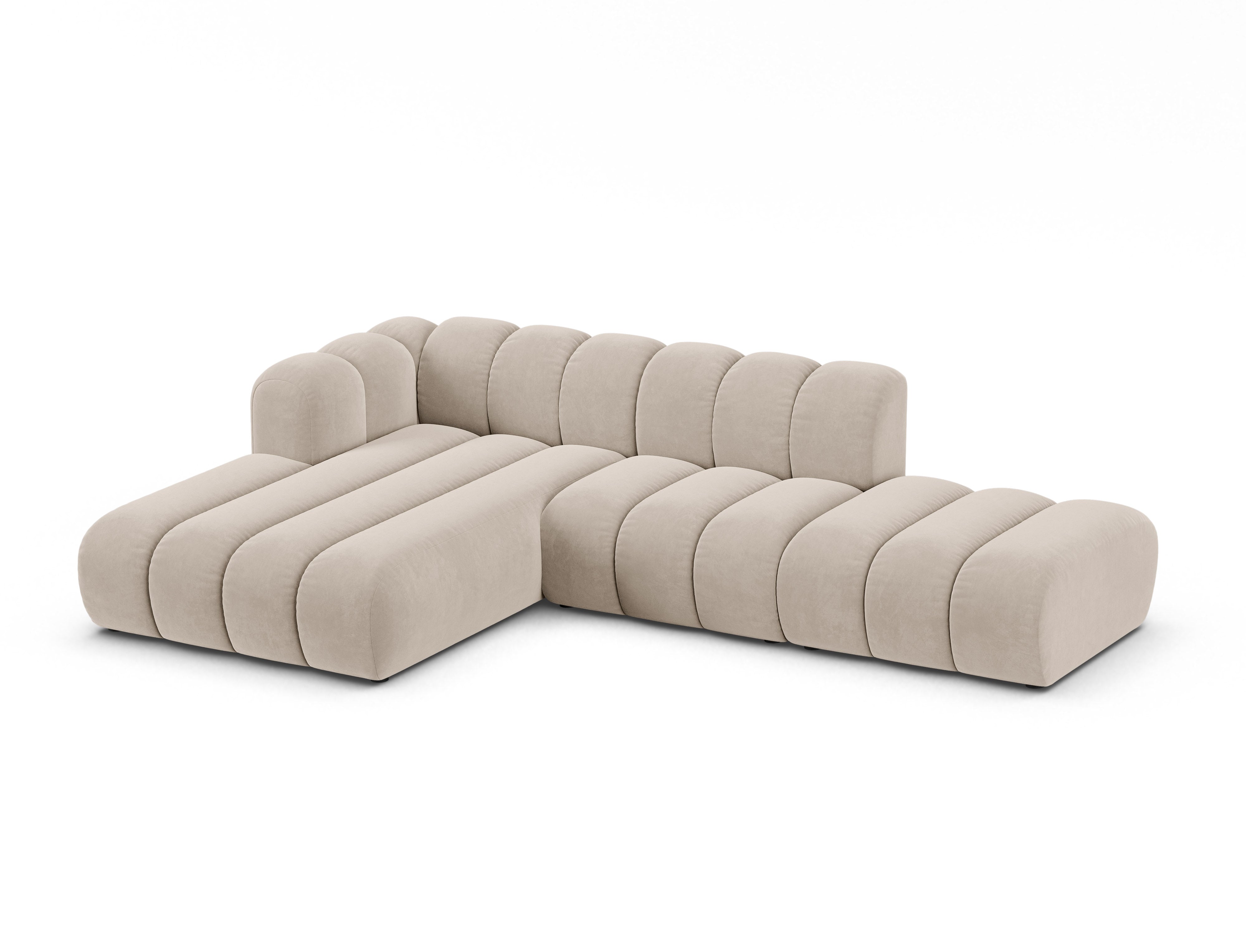 Velvet corner sofa for 5 people, left-sided LUPINE beige