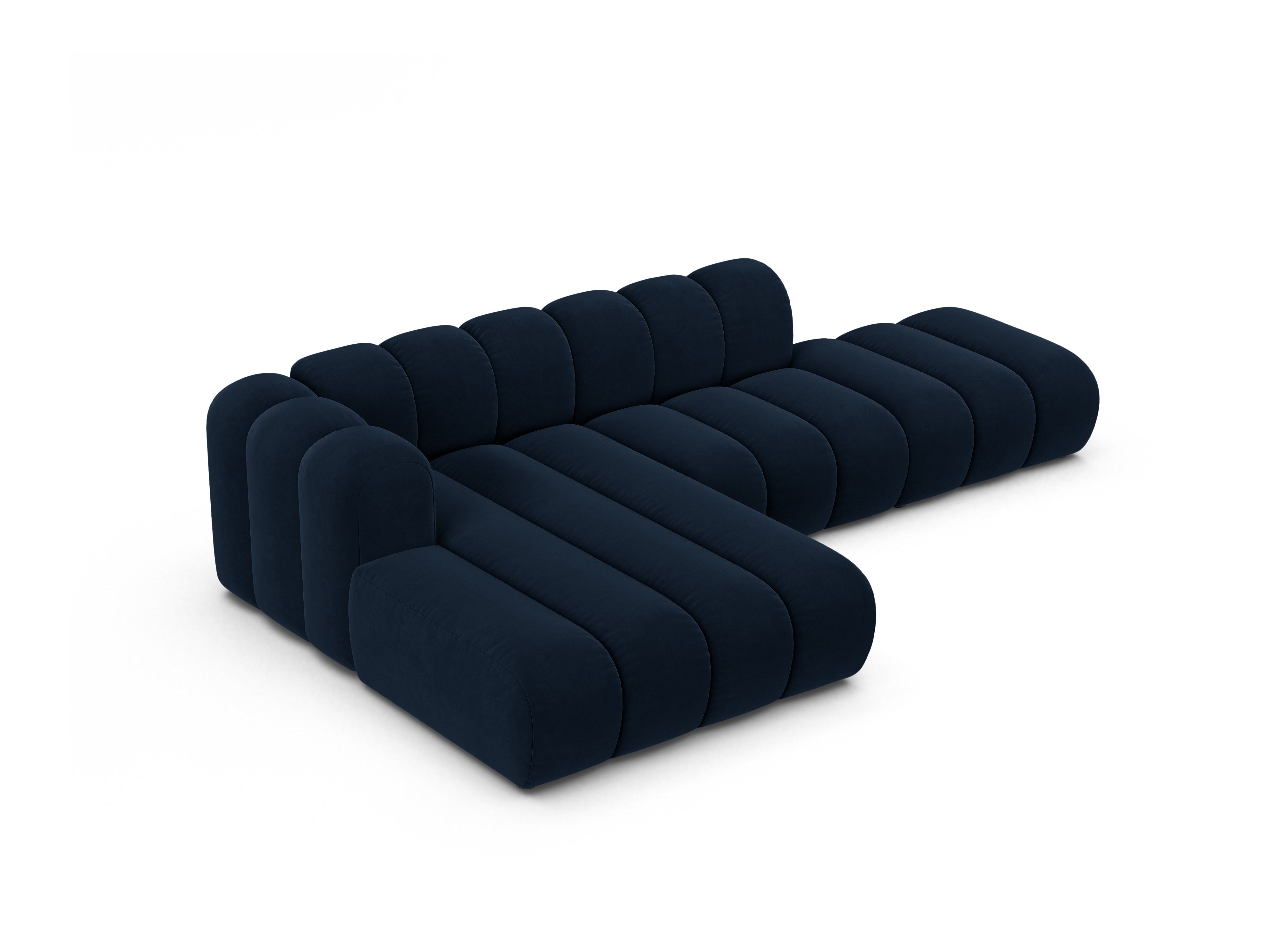 Velvet corner sofa for 5 people, left-sided LUPINE in navy blue