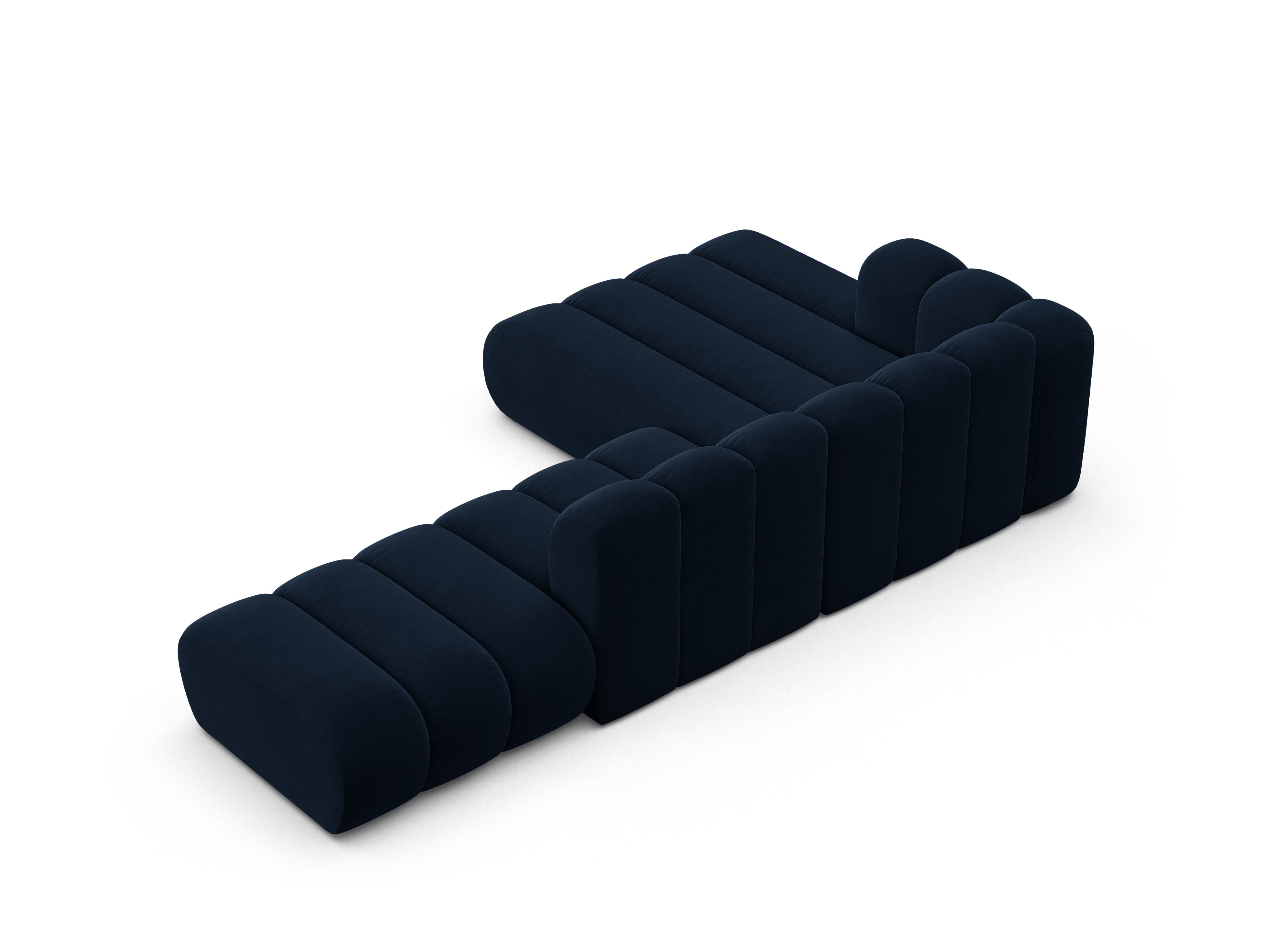 Velvet corner sofa for 5 people, left-sided LUPINE in navy blue