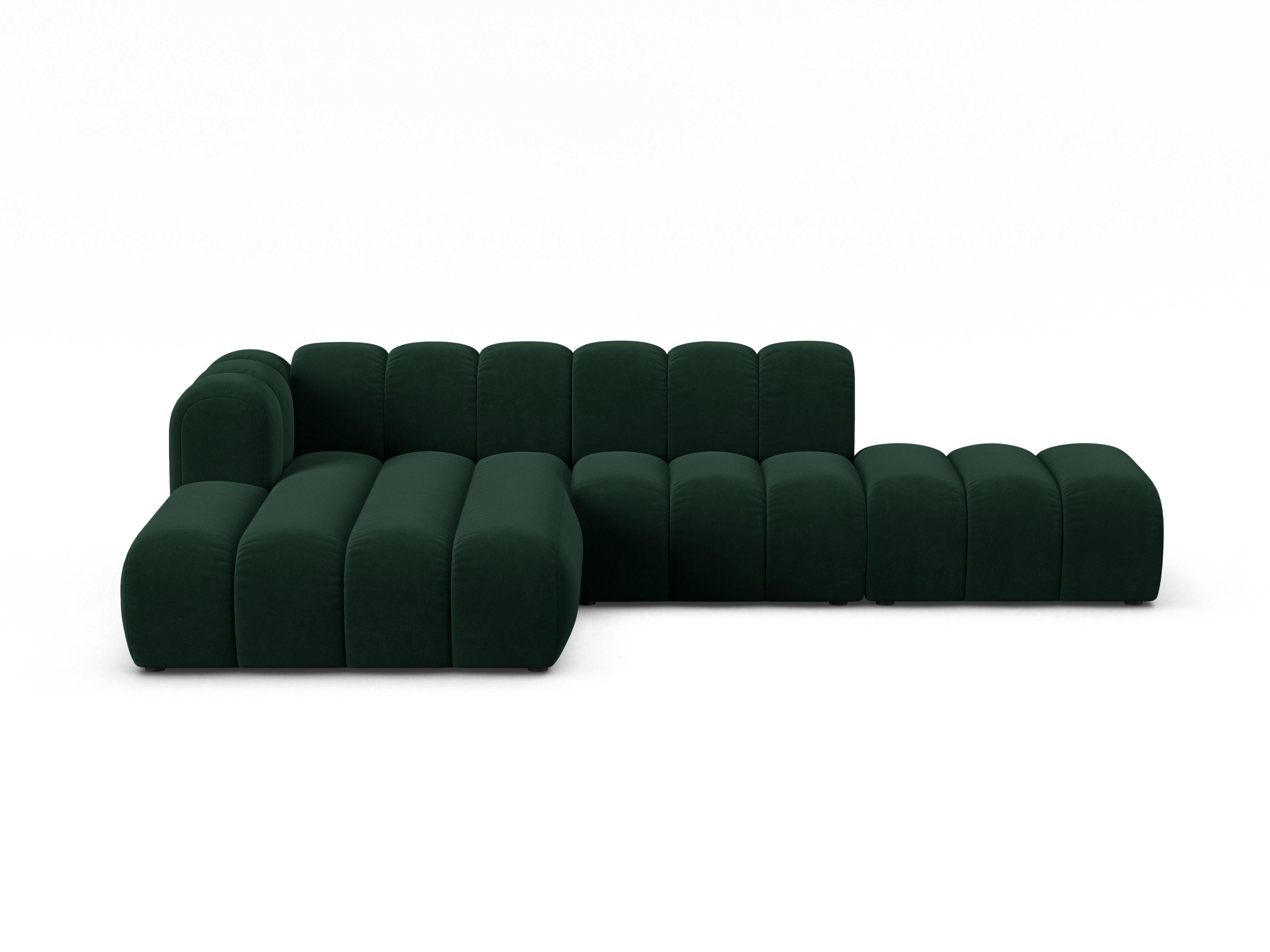 Velvet corner sofa for 5 people, left-sided LUPINE in bottle green
