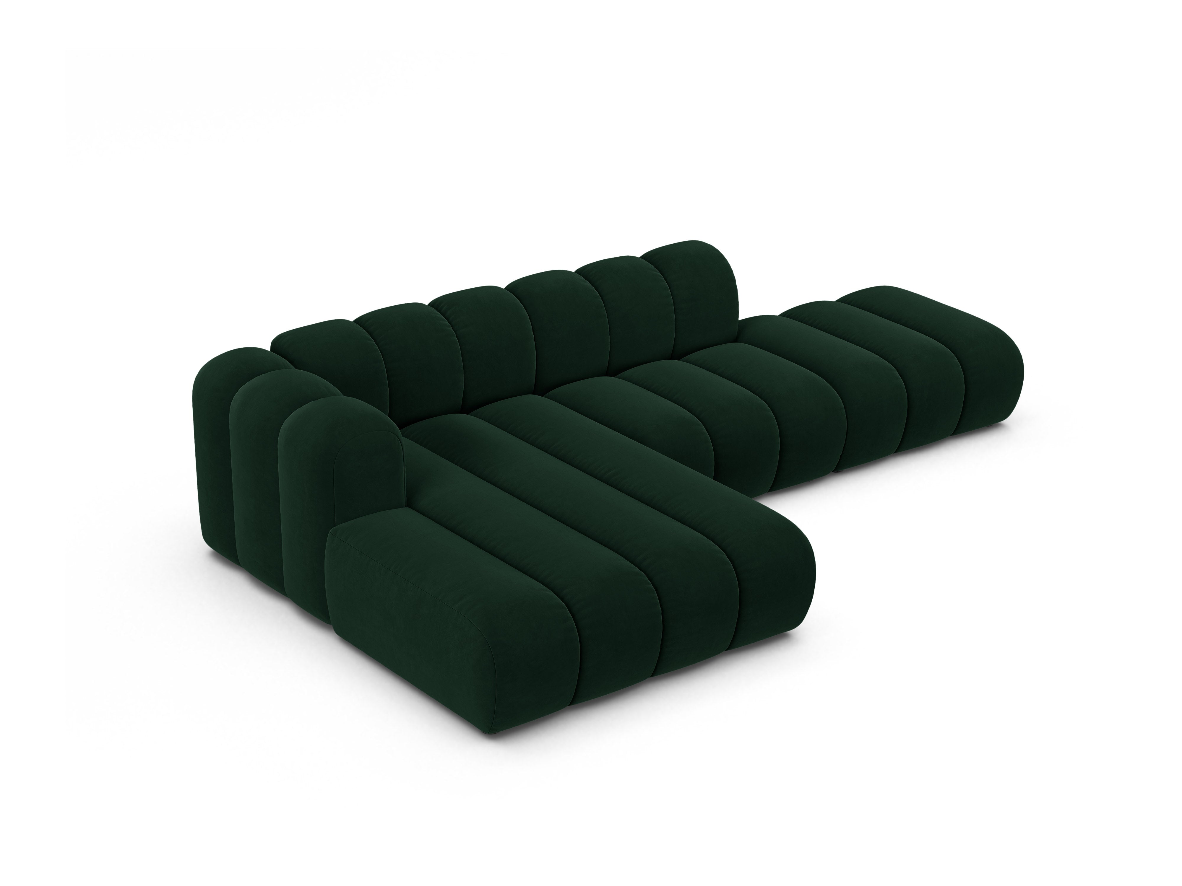 Velvet corner sofa for 5 people, left-sided LUPINE in bottle green