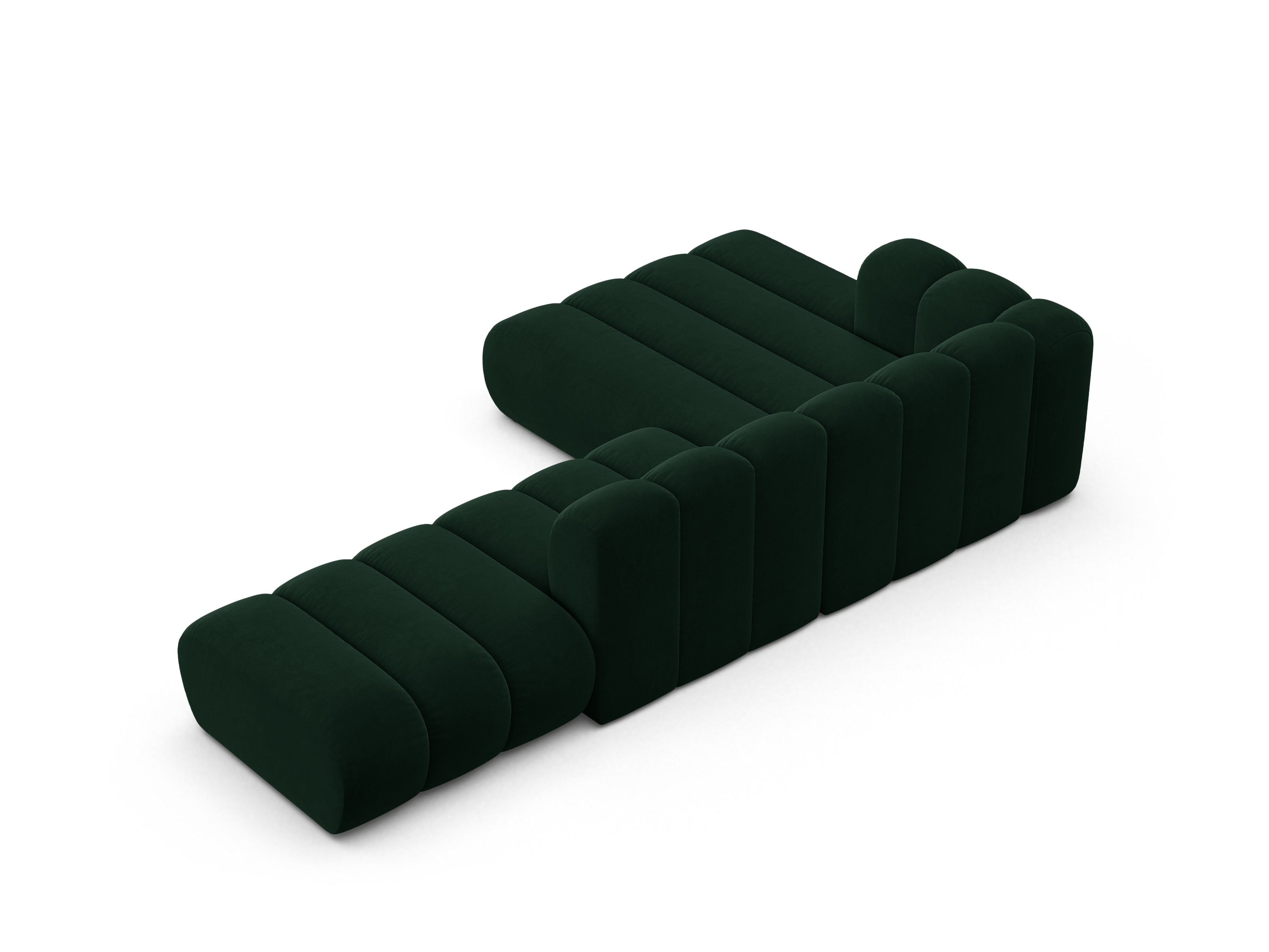 Velvet corner sofa for 5 people, left-sided LUPINE in bottle green