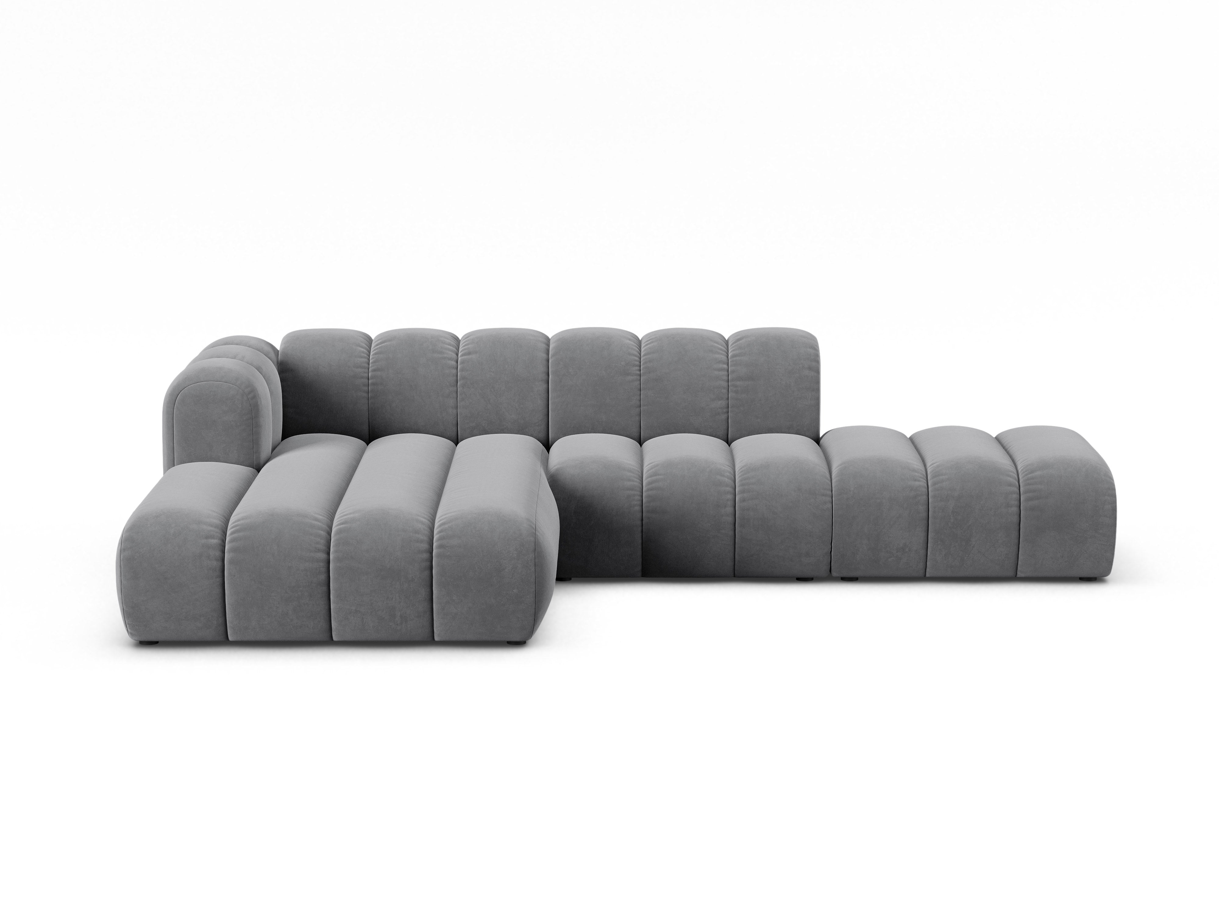 Velvet corner sofa for 5 people, left-sided LUPINE gray