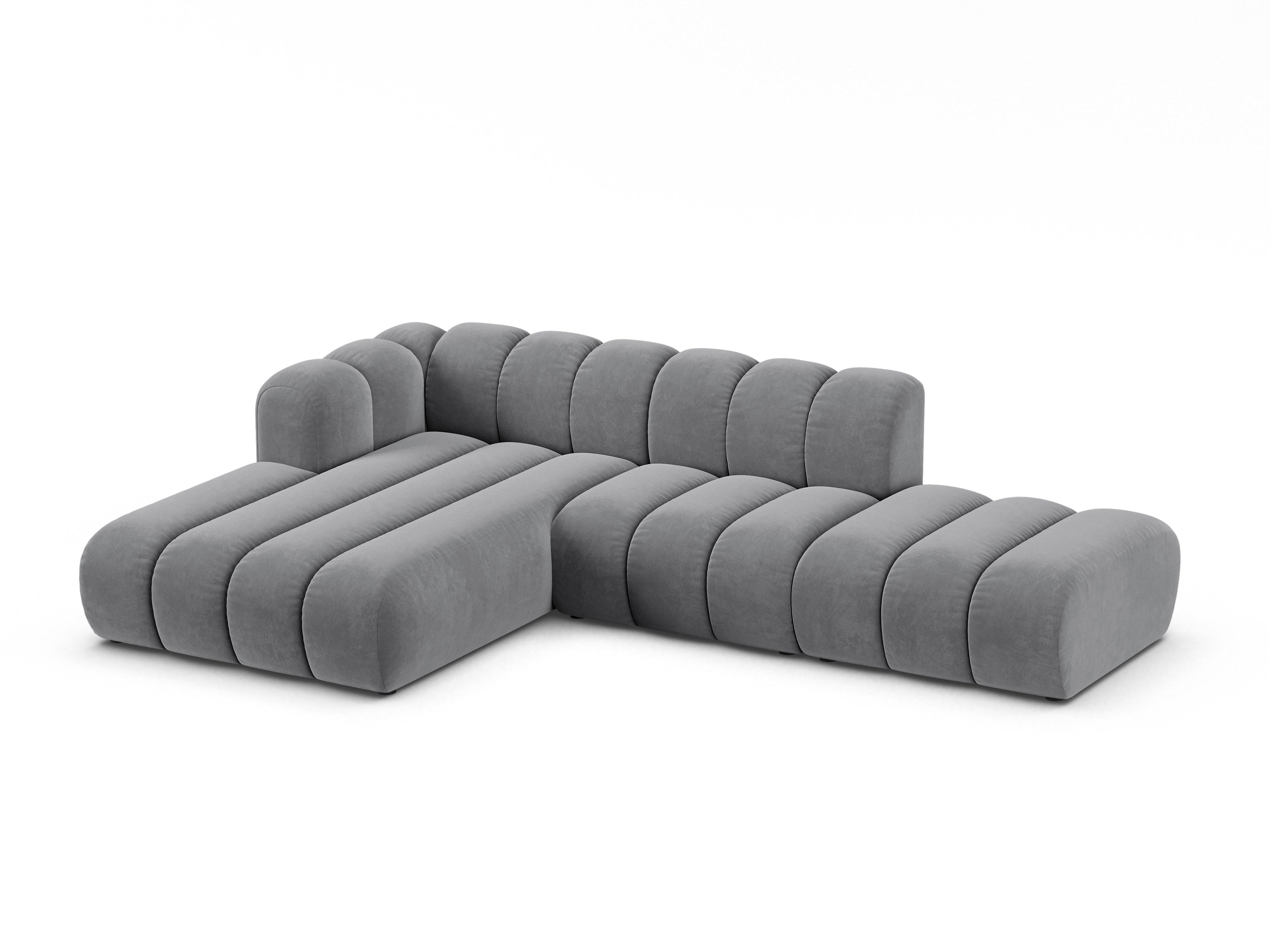 Velvet corner sofa for 5 people, left-sided LUPINE gray