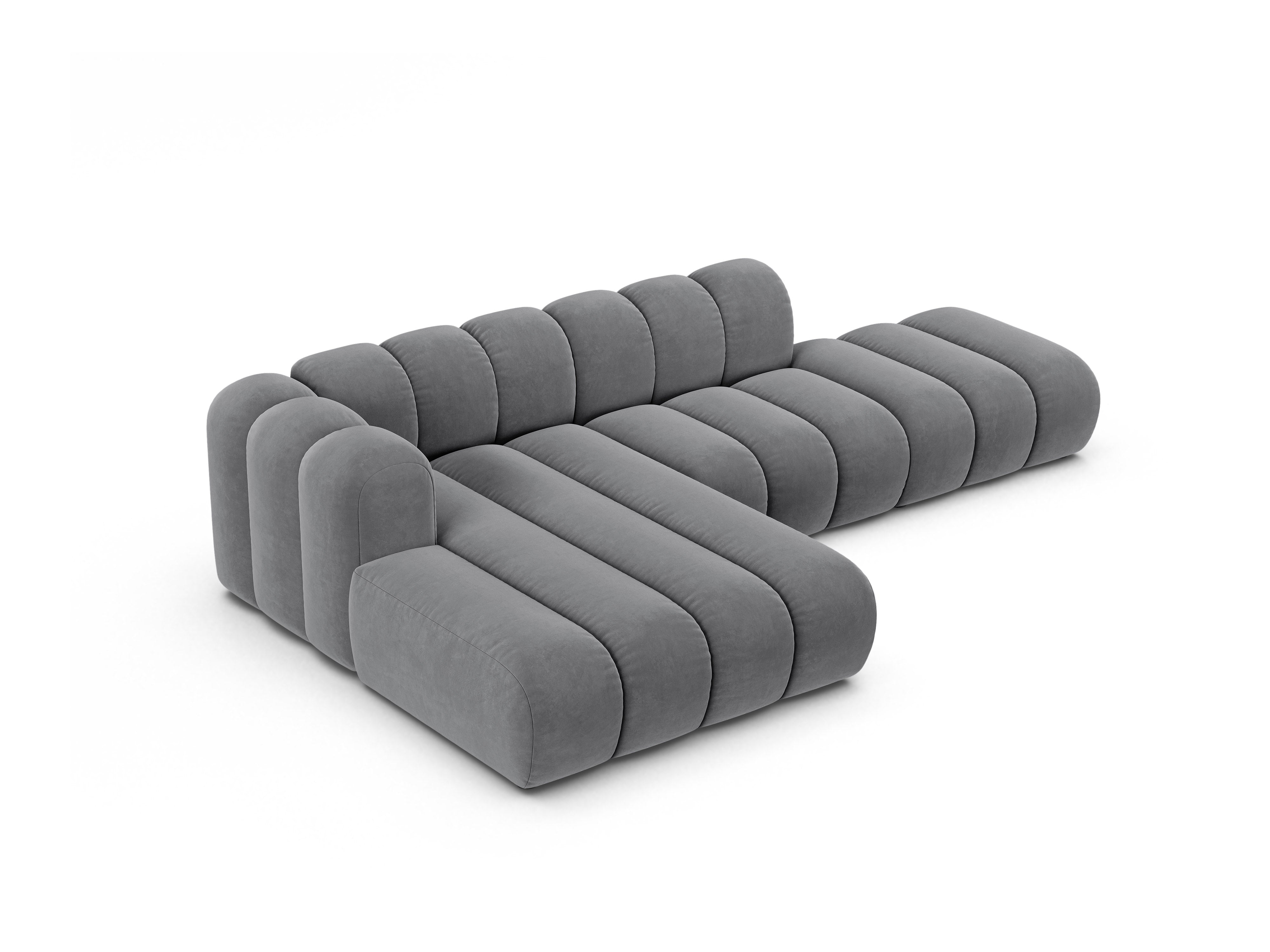 Velvet corner sofa for 5 people, left-sided LUPINE gray