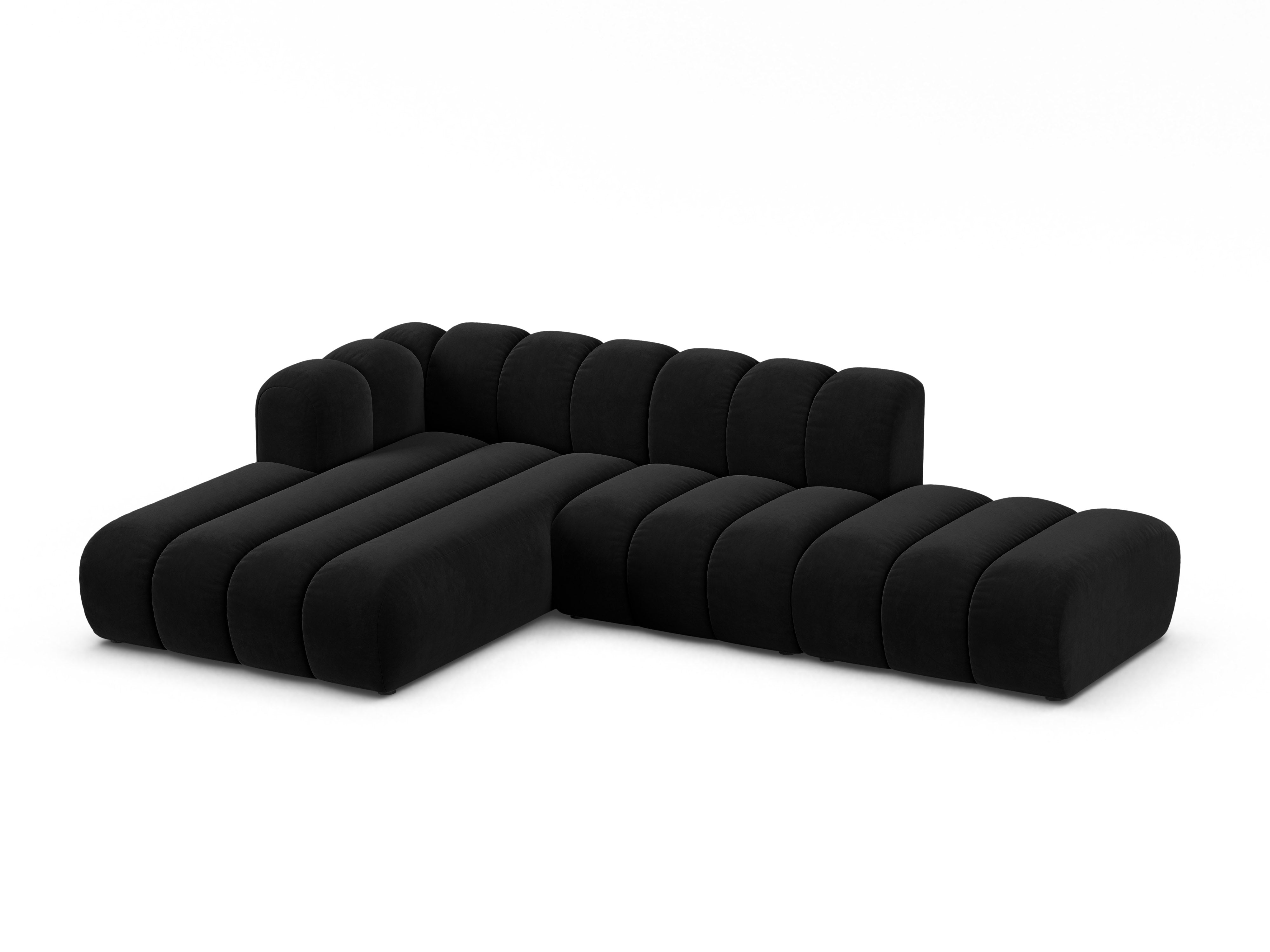 Black left-facing 5-seater velvet corner sofa LUPINE