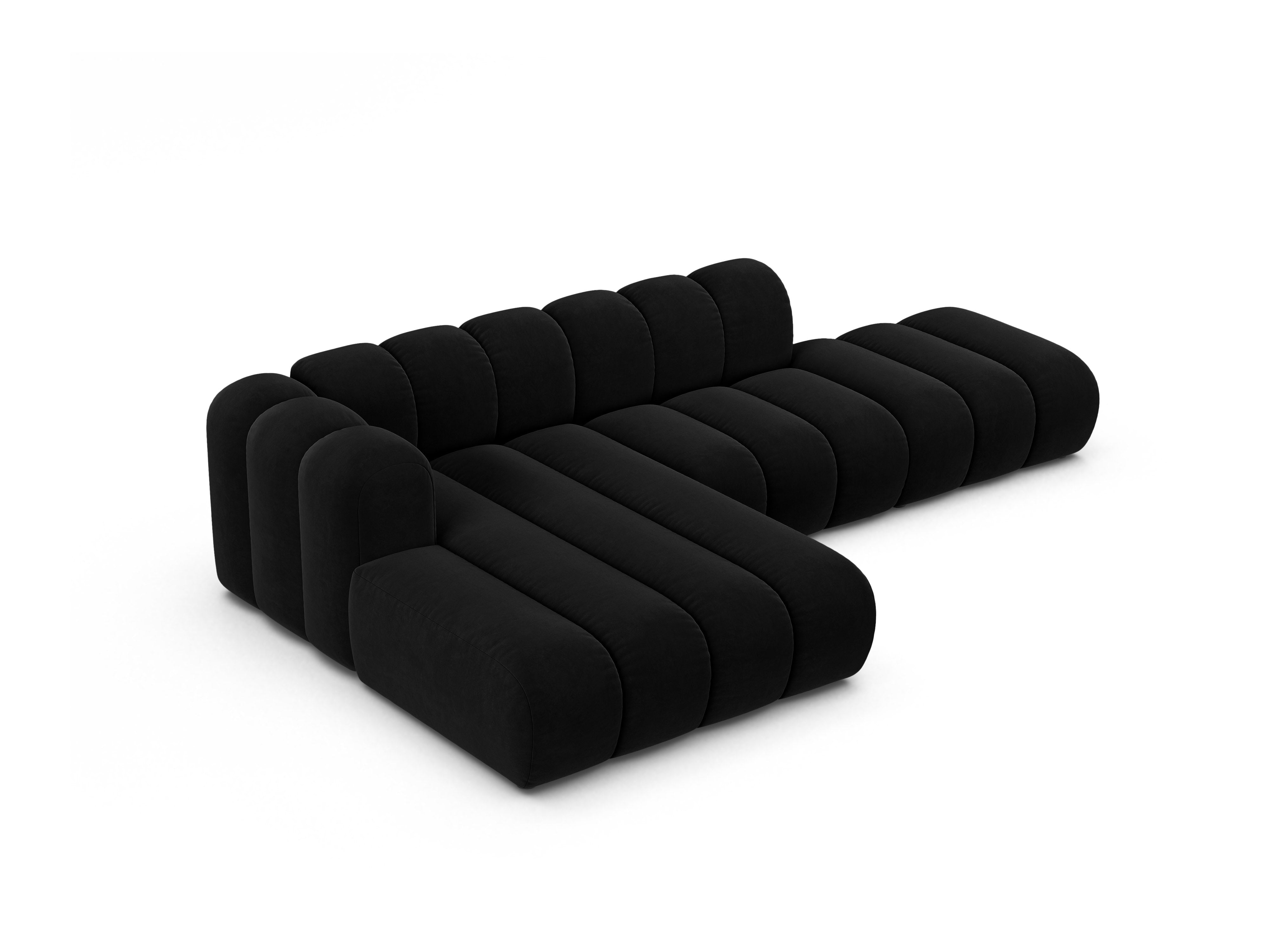 Black left-facing 5-seater velvet corner sofa LUPINE