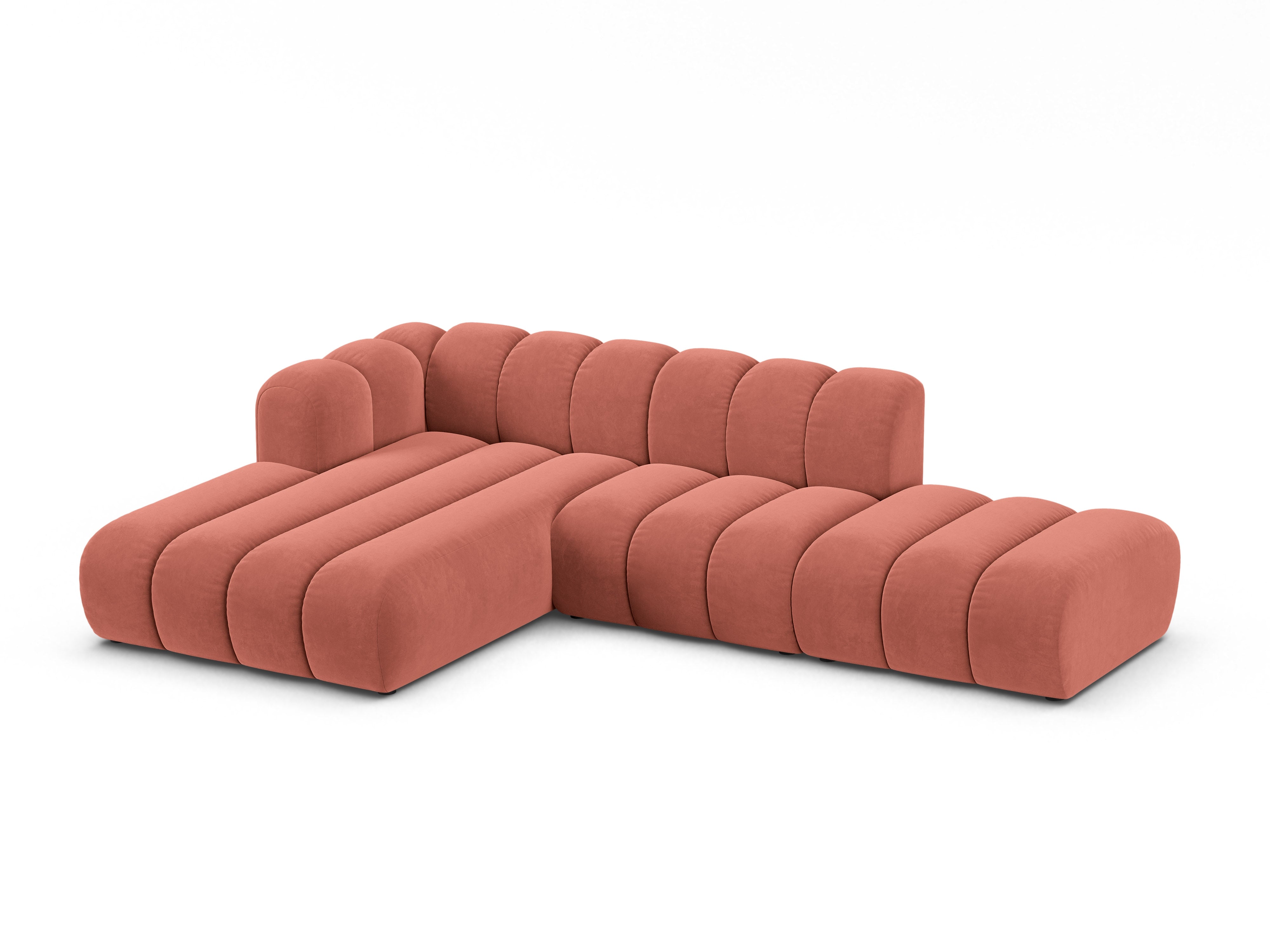 Coral left-facing velvet corner sofa for 5 people LUPINE