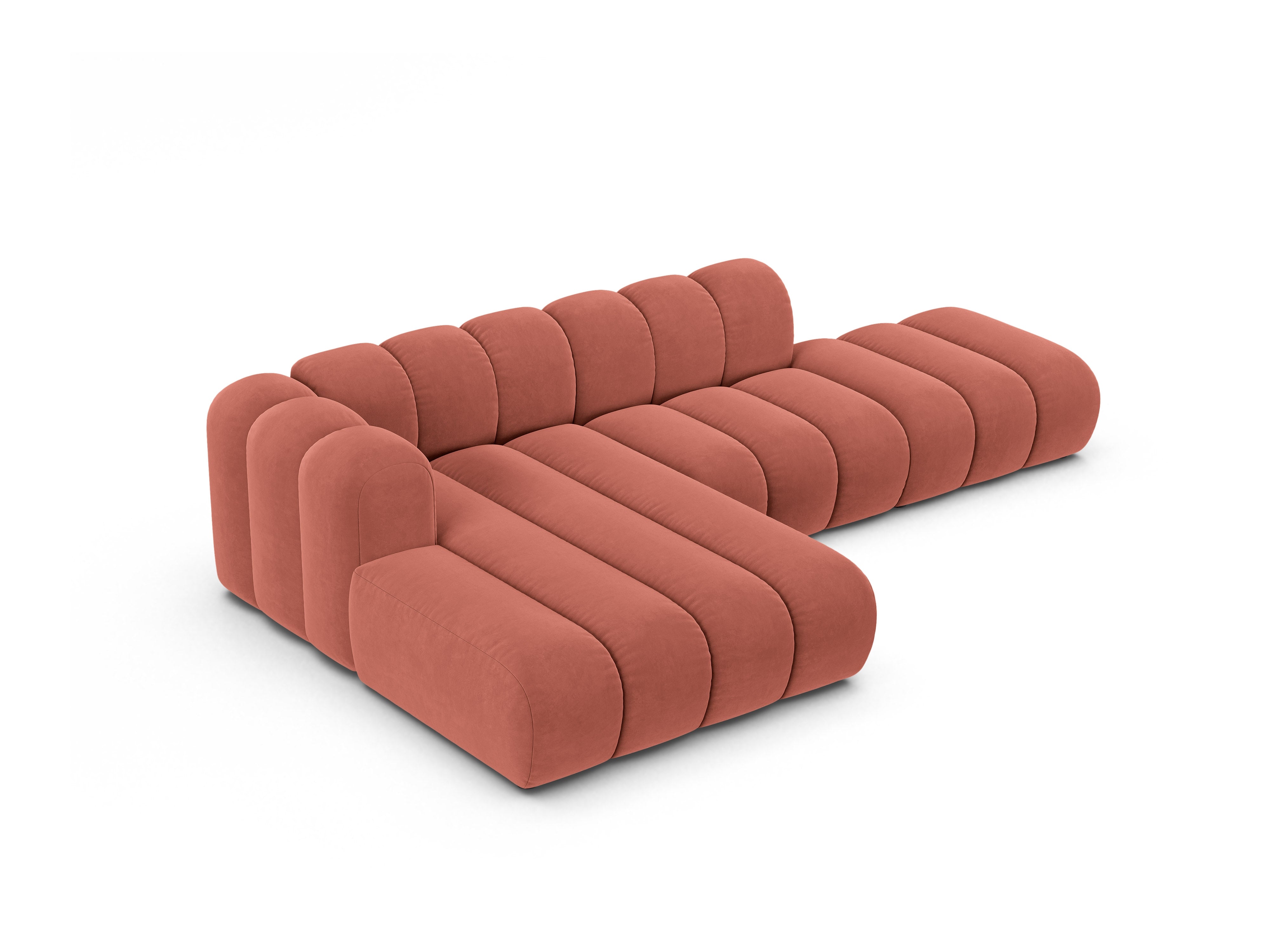 Coral left-facing velvet corner sofa for 5 people LUPINE