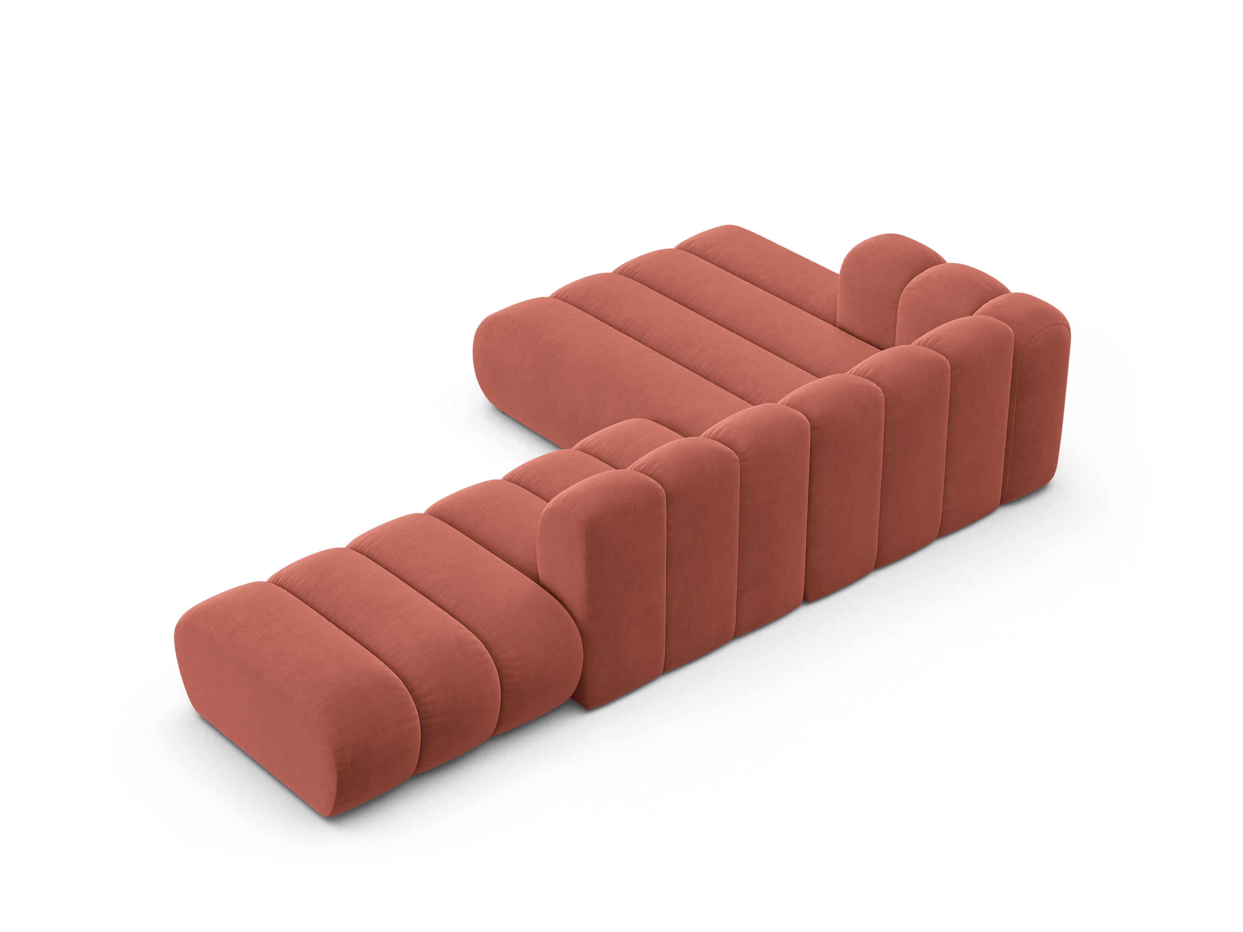 Coral left-facing velvet corner sofa for 5 people LUPINE