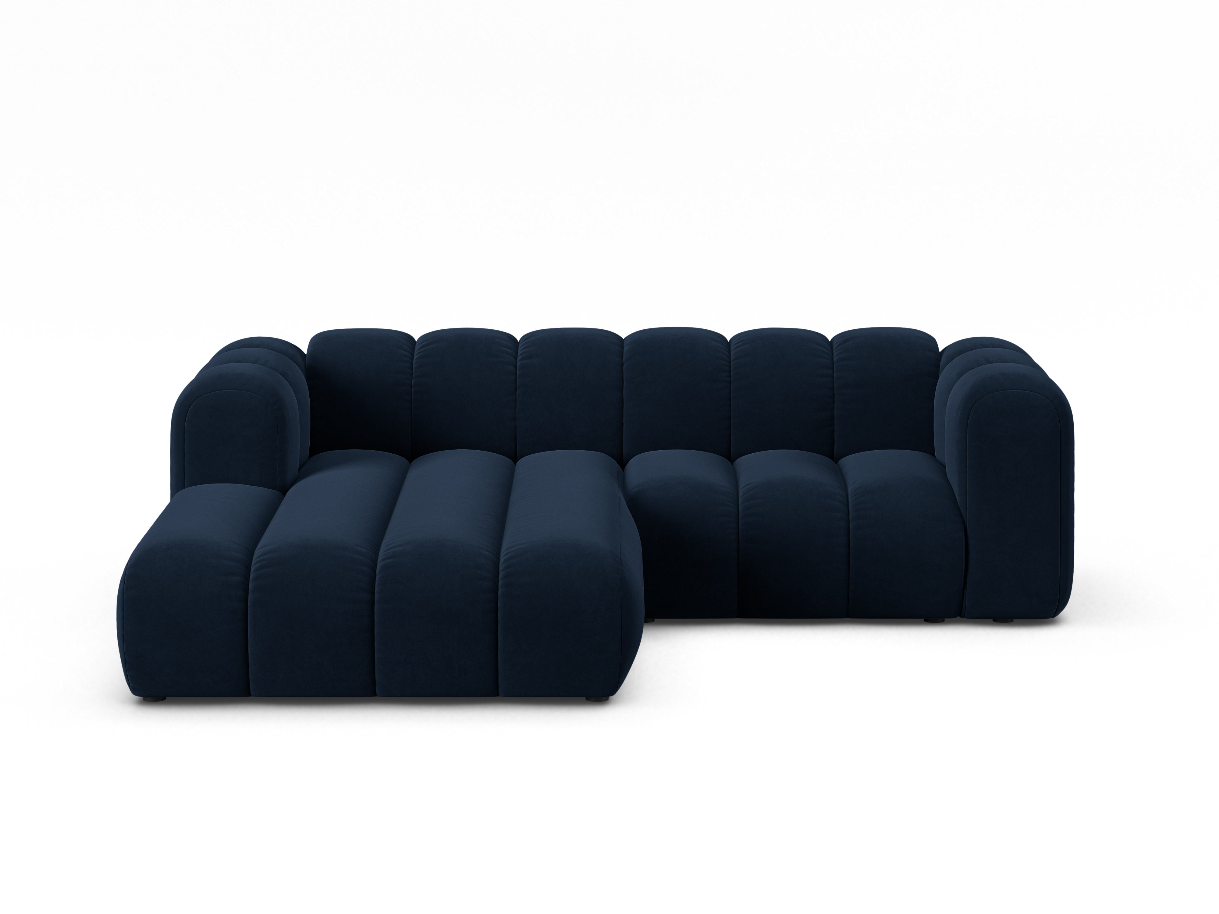 Velvet corner sofa for three people, left-sided LUPINE in navy blue