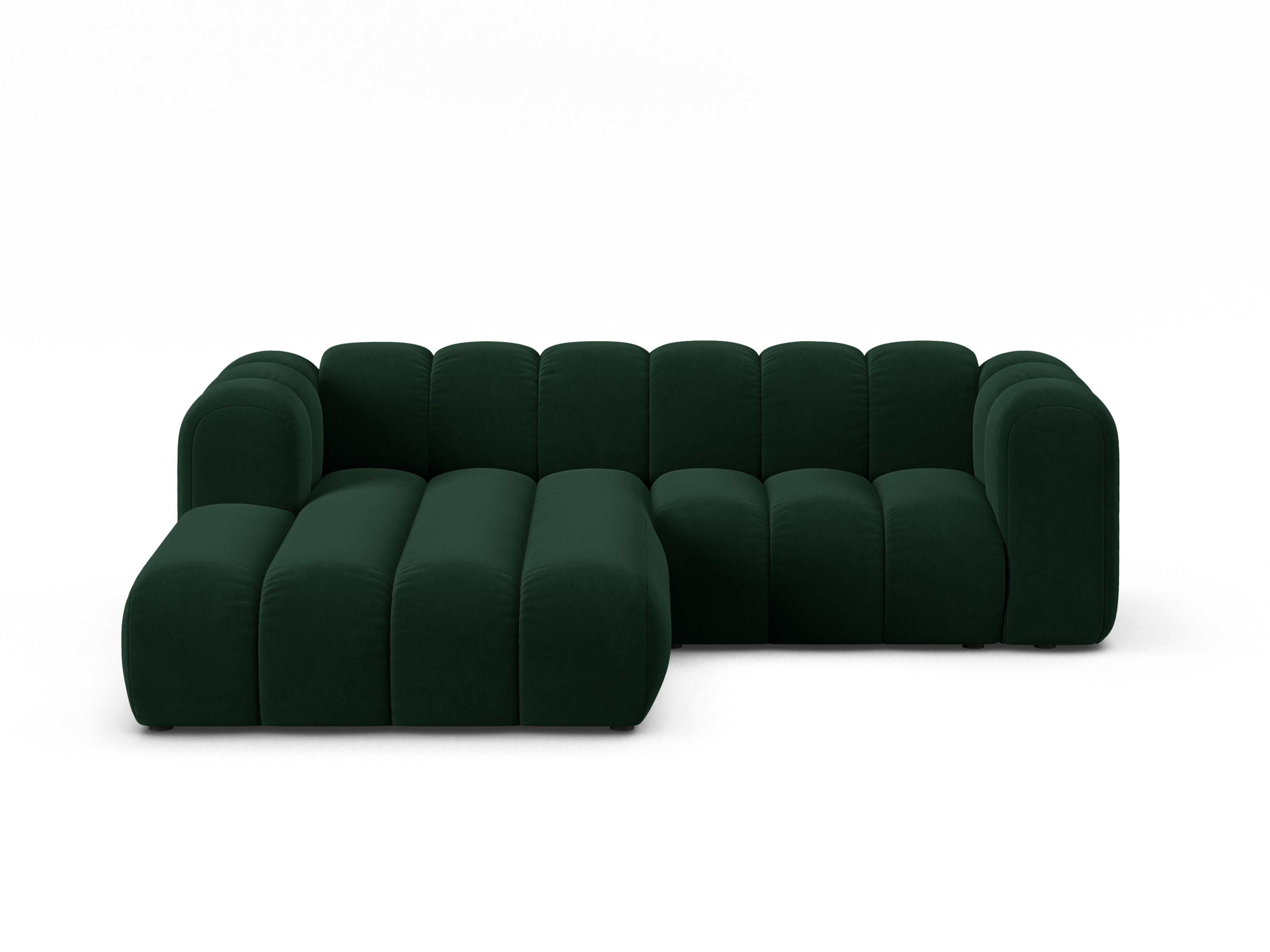 Velvet corner sofa for 3 people, left-sided, LUPINE, bottle green