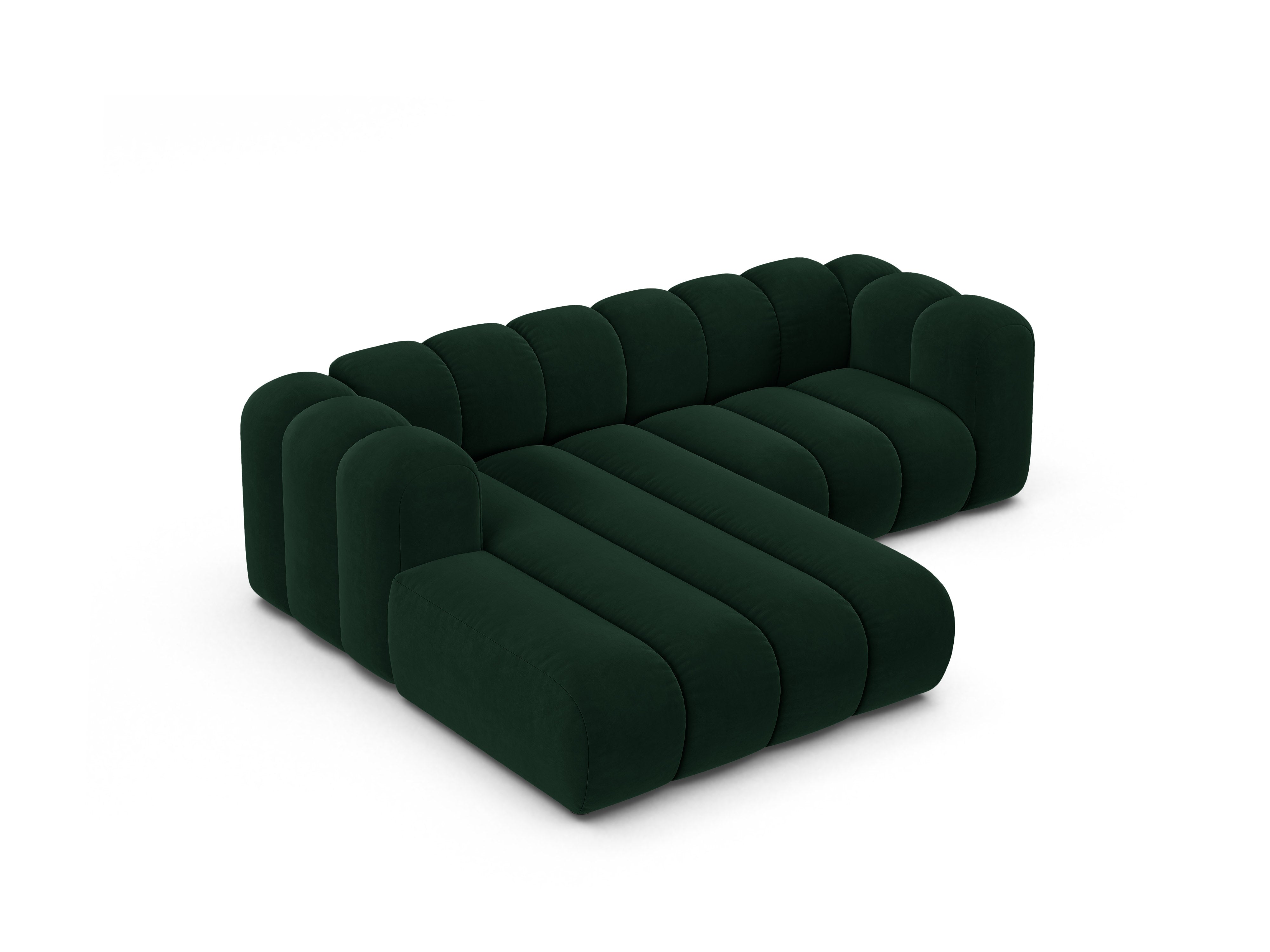 Velvet corner sofa for 3 people, left-sided, LUPINE, bottle green
