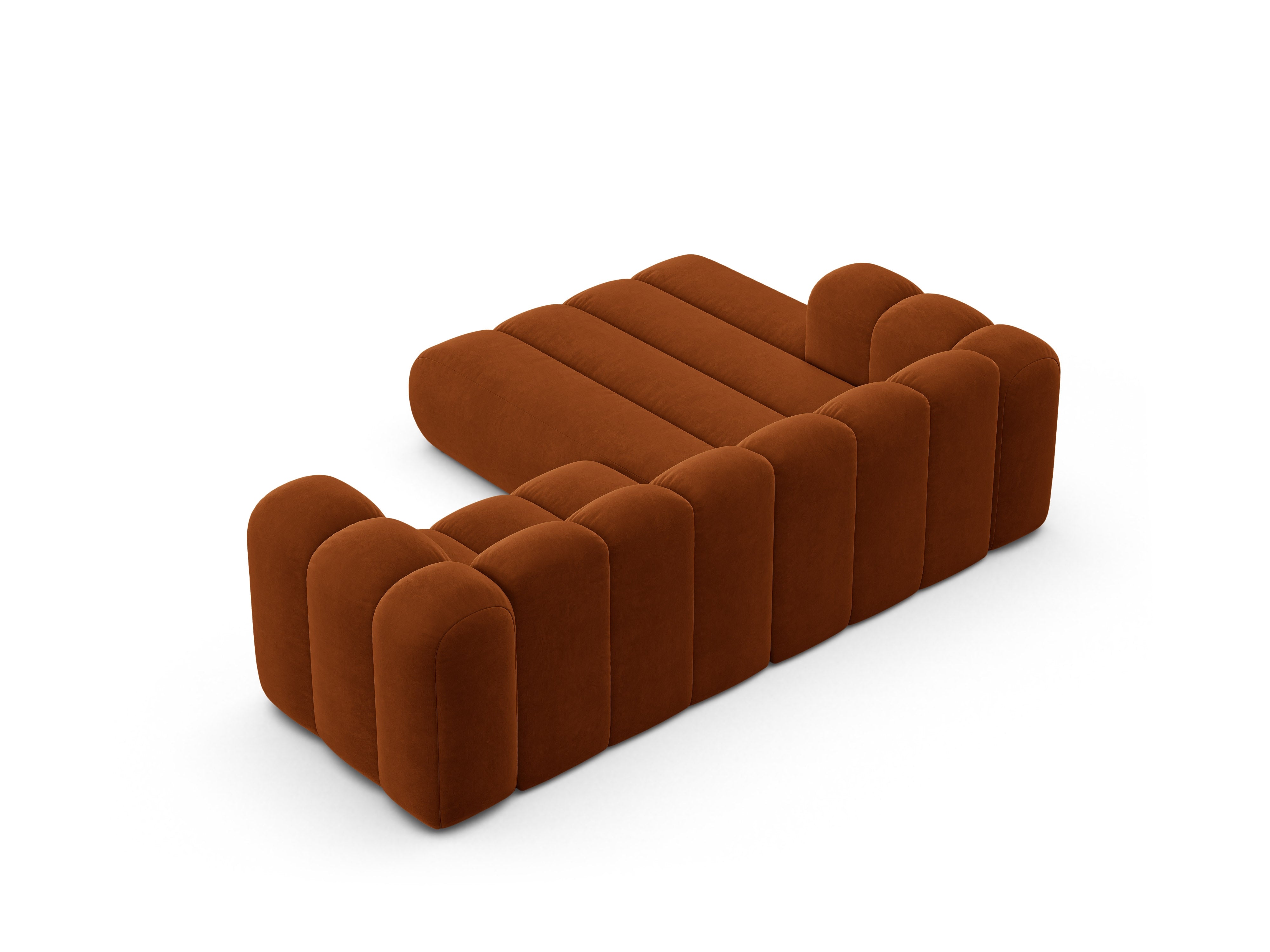 Left-facing 3-seater velvet corner sofa LUPINE brick red