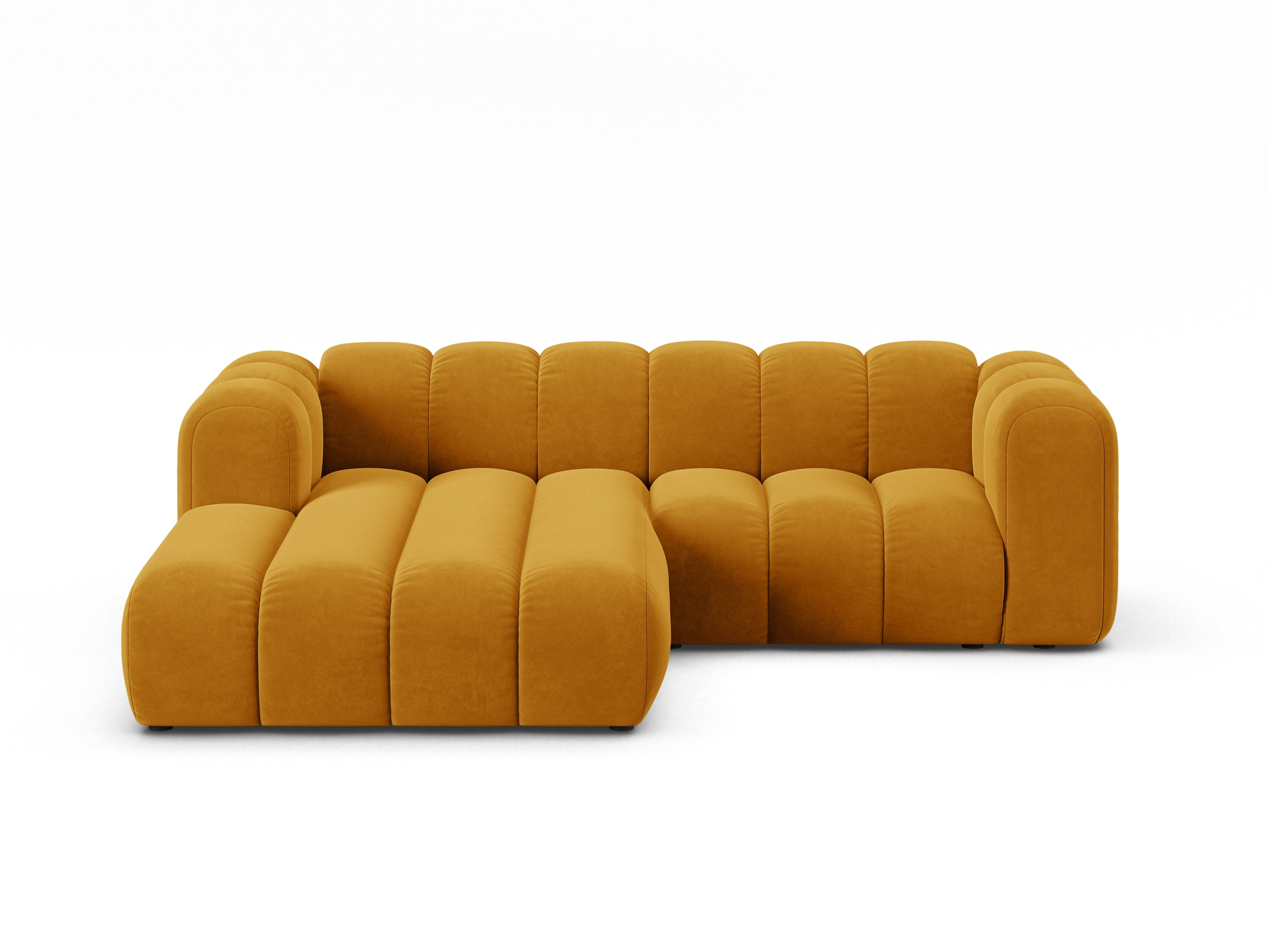 Velvet corner sofa for 3 people, left-sided LUPINE in mustard