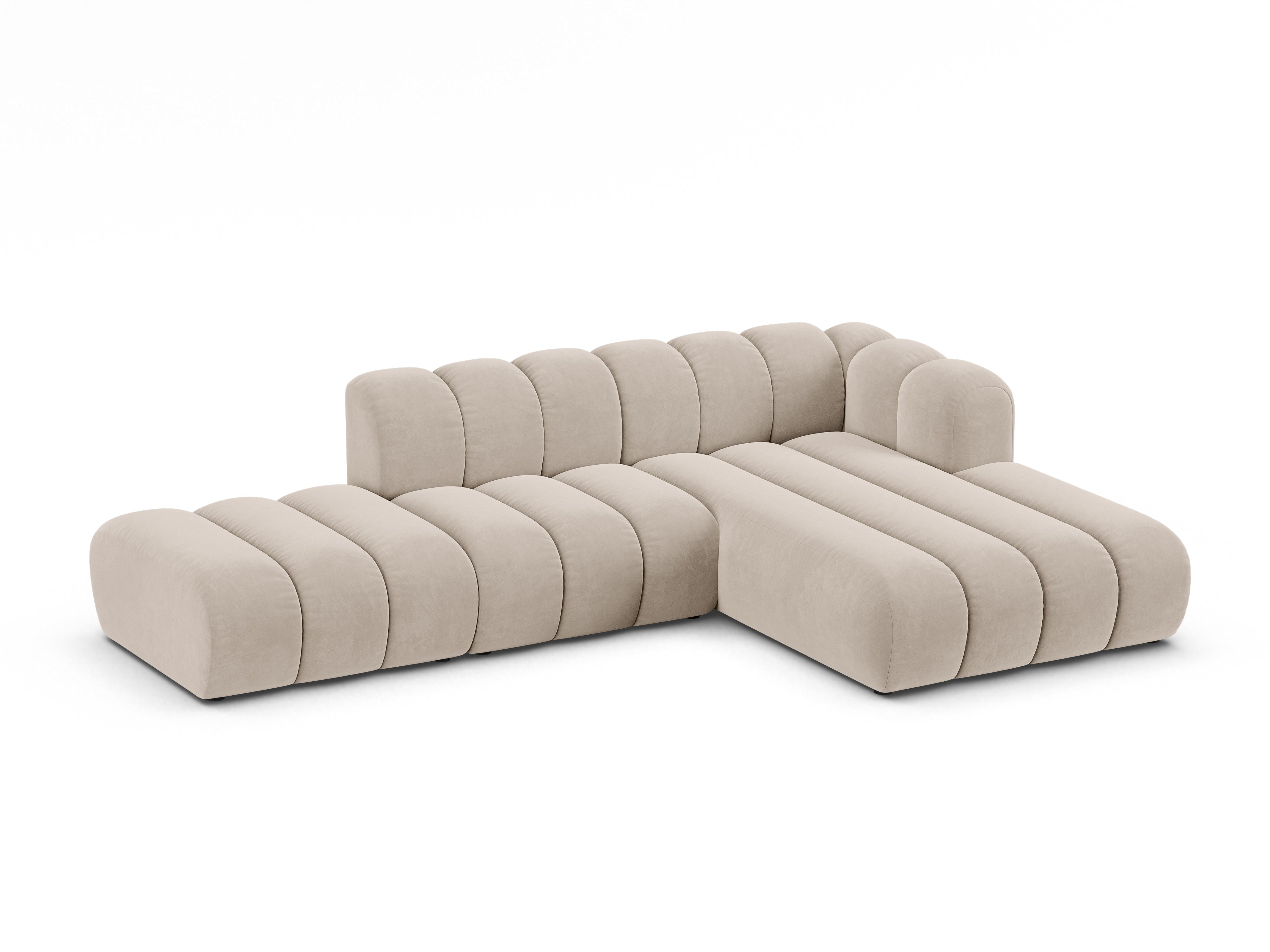 Velvet corner sofa for 5 people right-facing LUPINE beige