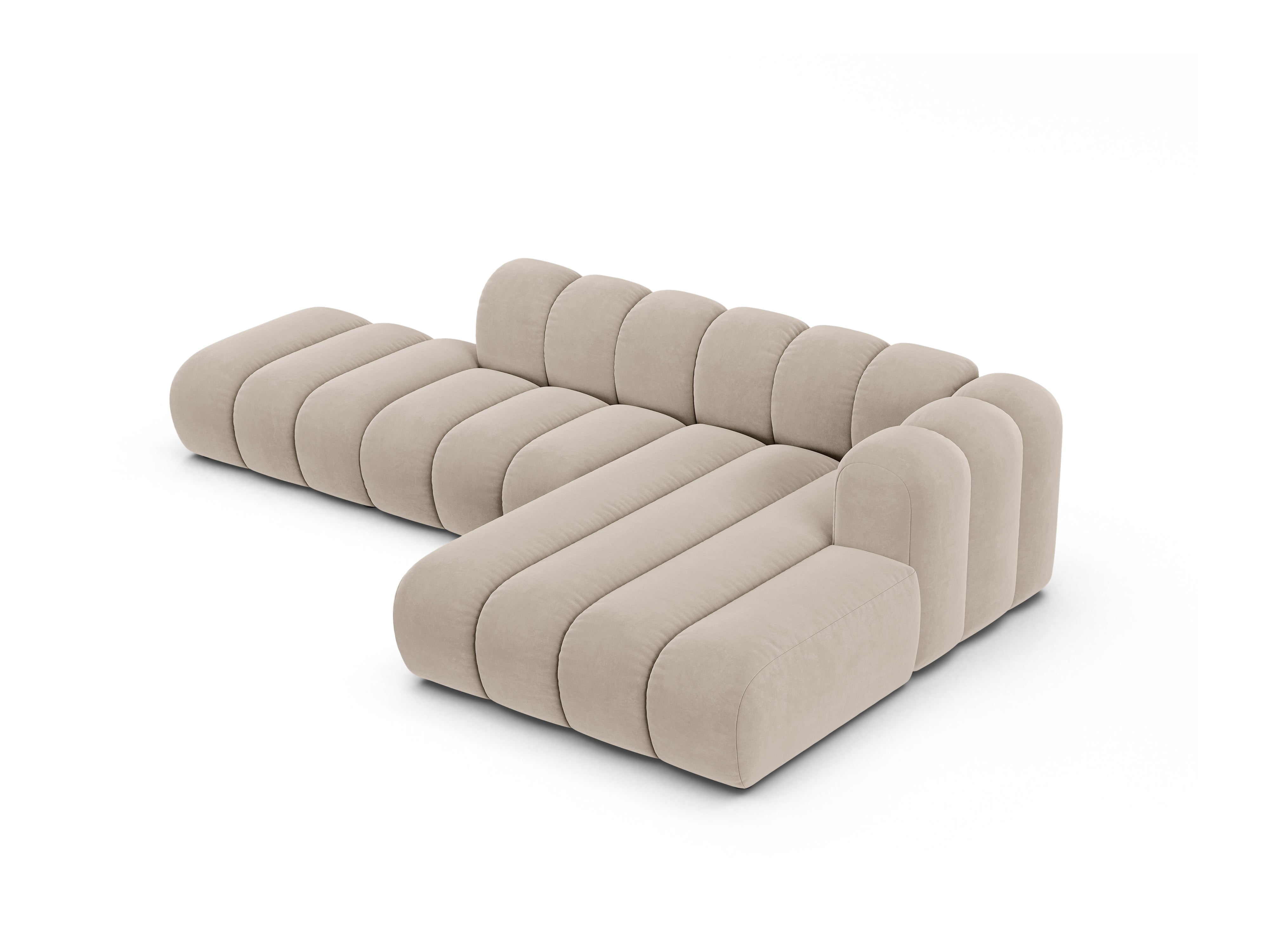 Velvet corner sofa for 5 people right-facing LUPINE beige