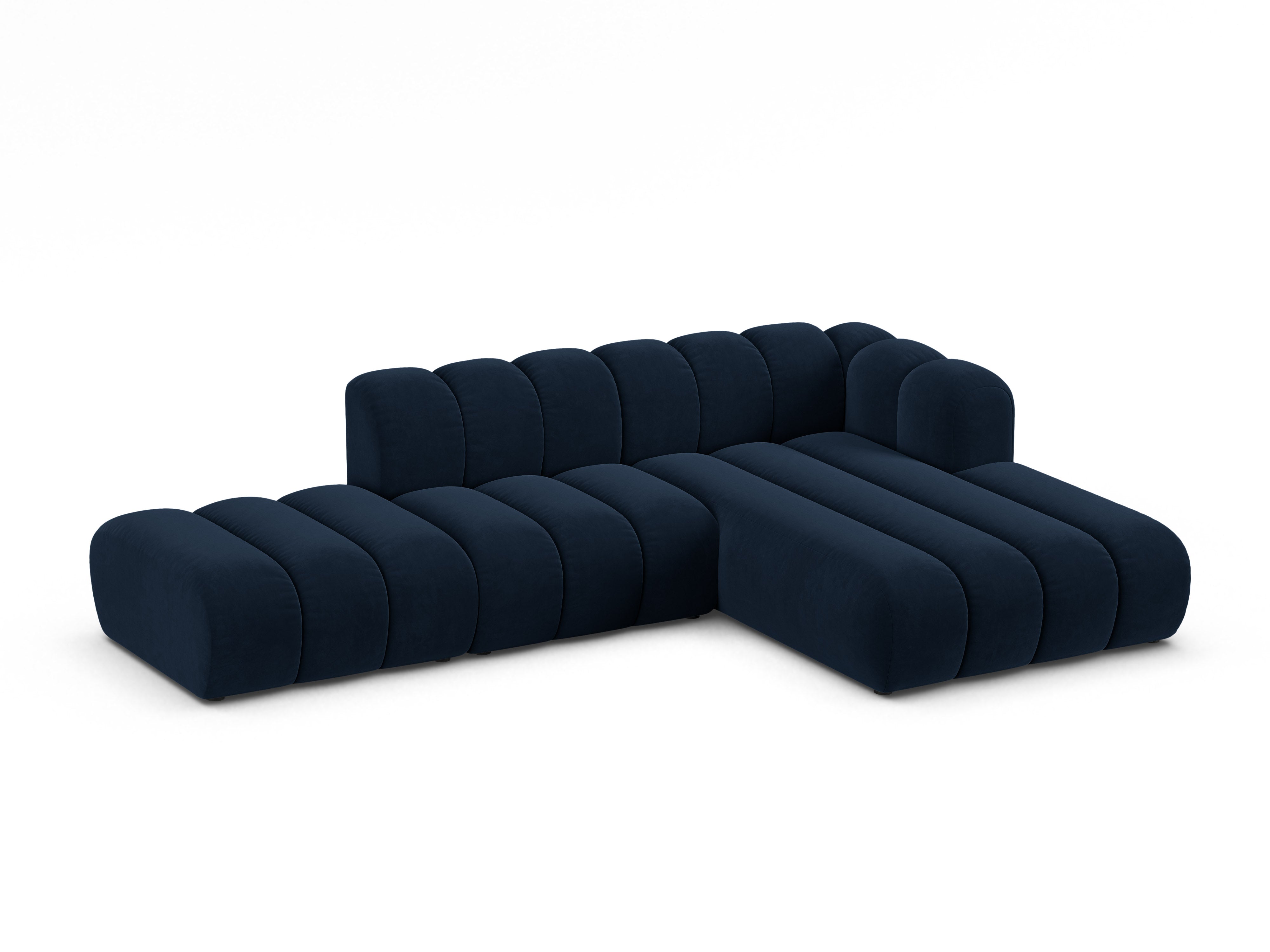 Velvet corner sofa for 5 people right-facing LUPINE navy blue