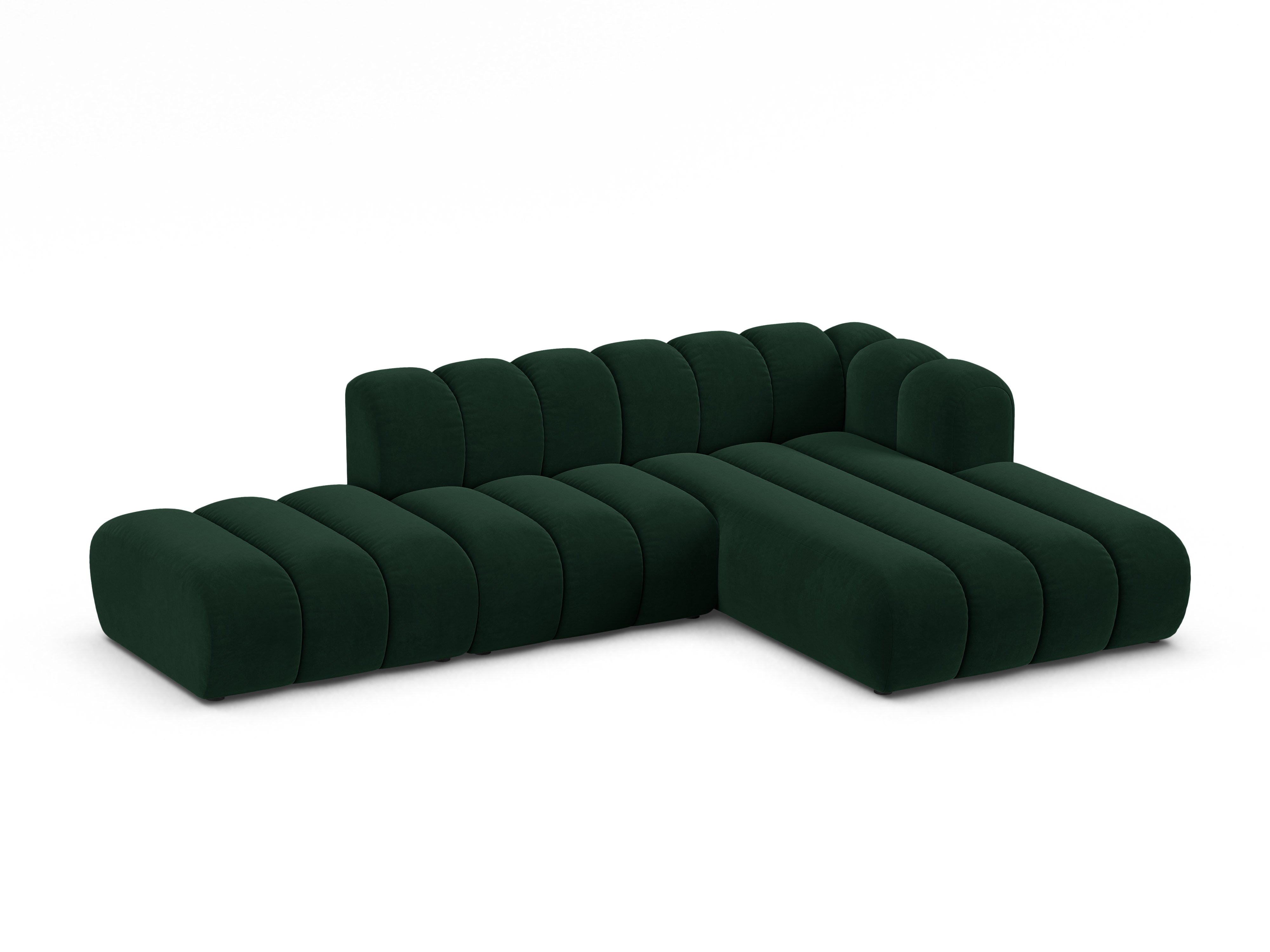 Velvet corner sofa for 5 people right-facing LUPINE bottle green
