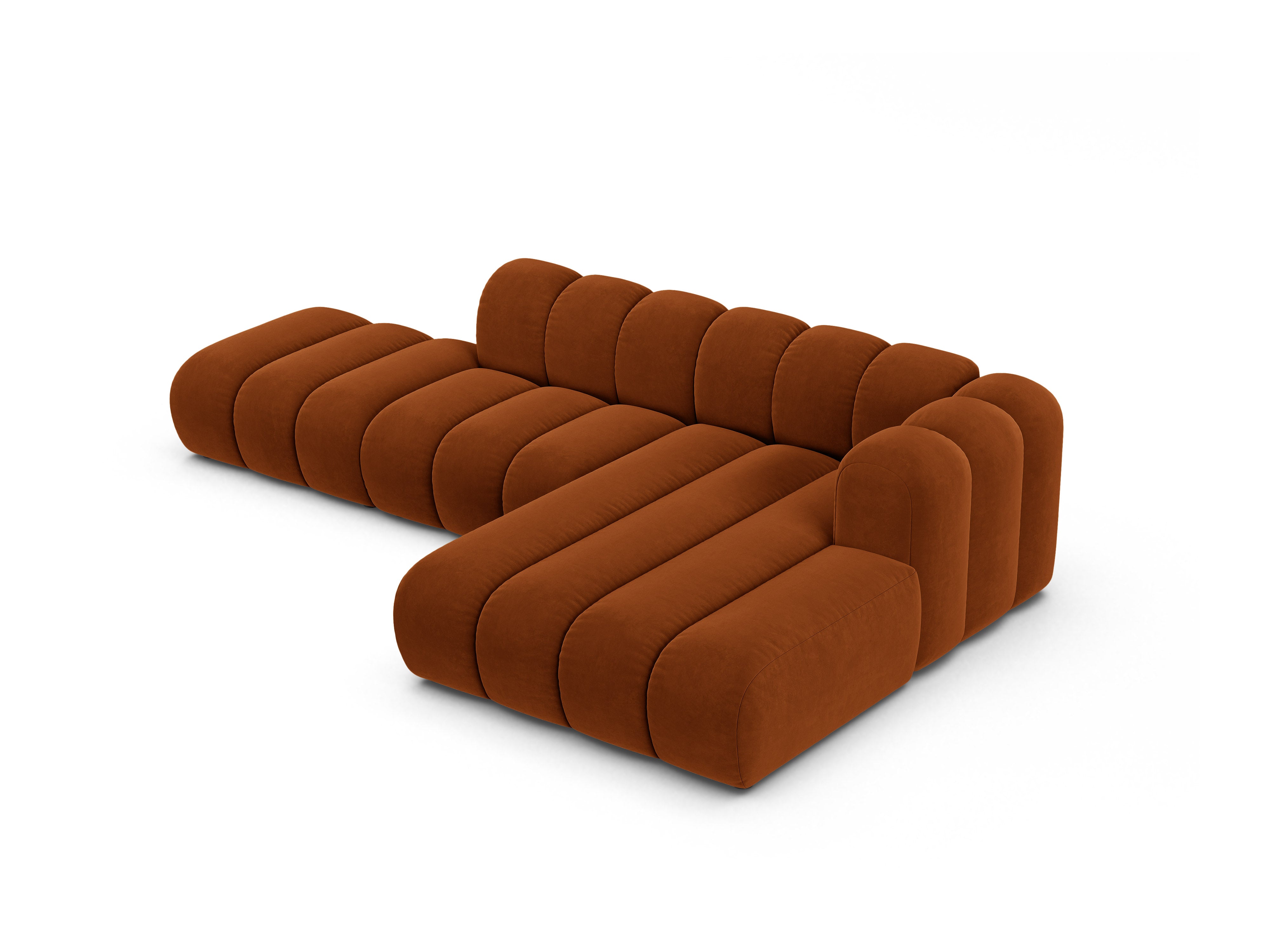 Velvet corner sofa for 5 people right-facing LUPINE brick red