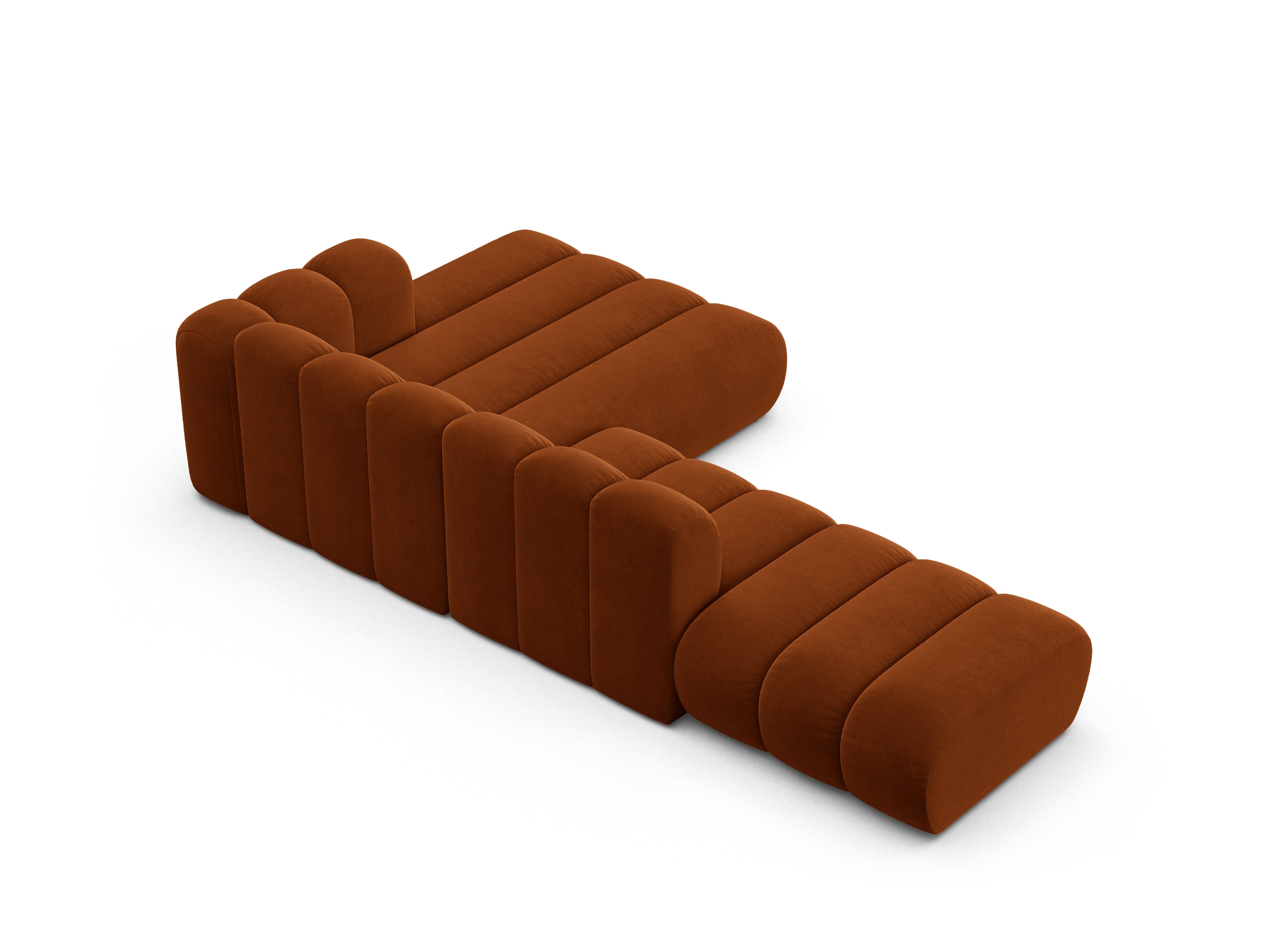Velvet corner sofa for 5 people right-facing LUPINE brick red