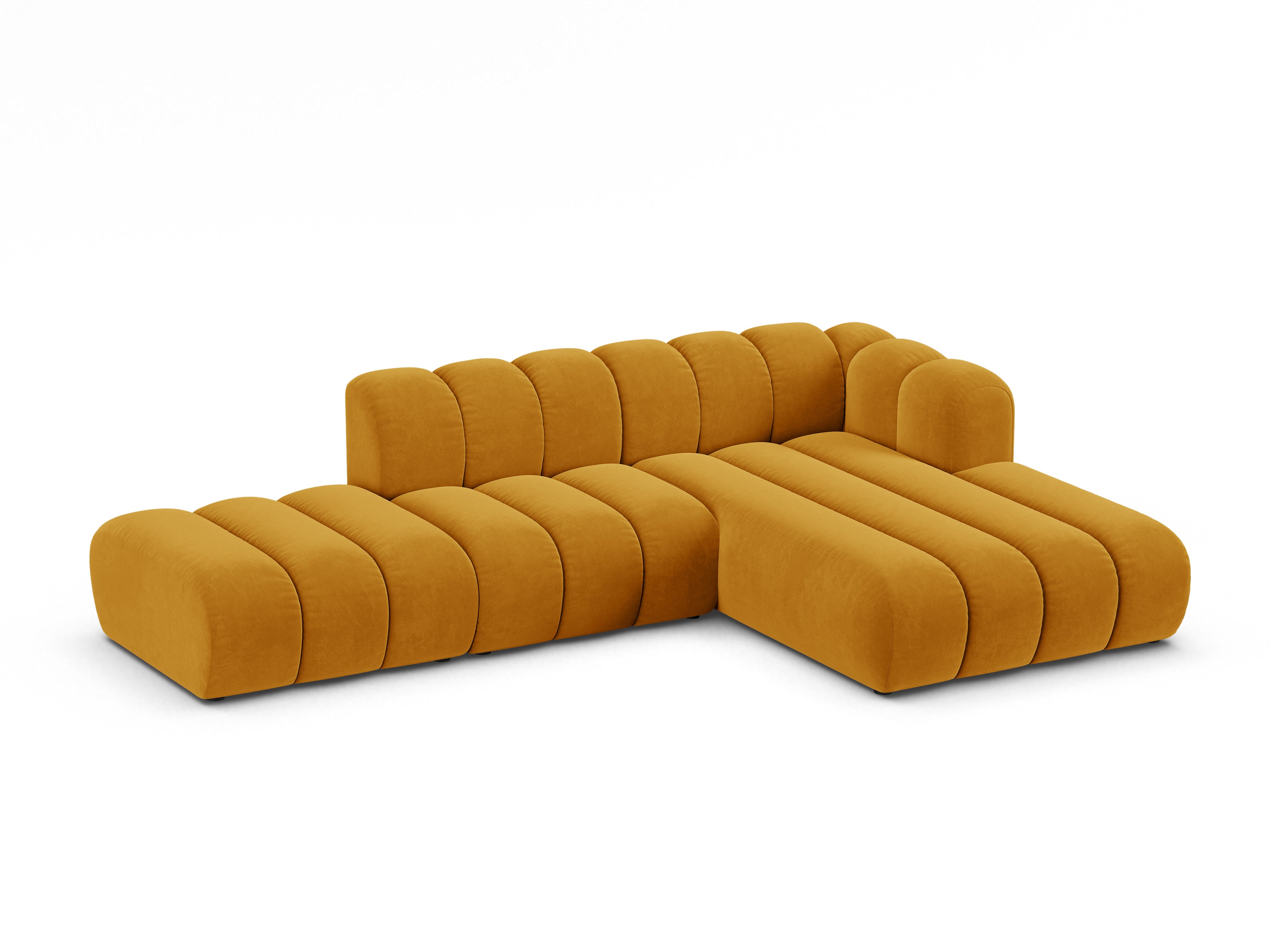 Velvet corner sofa for 5 people right-facing LUPINE mustard