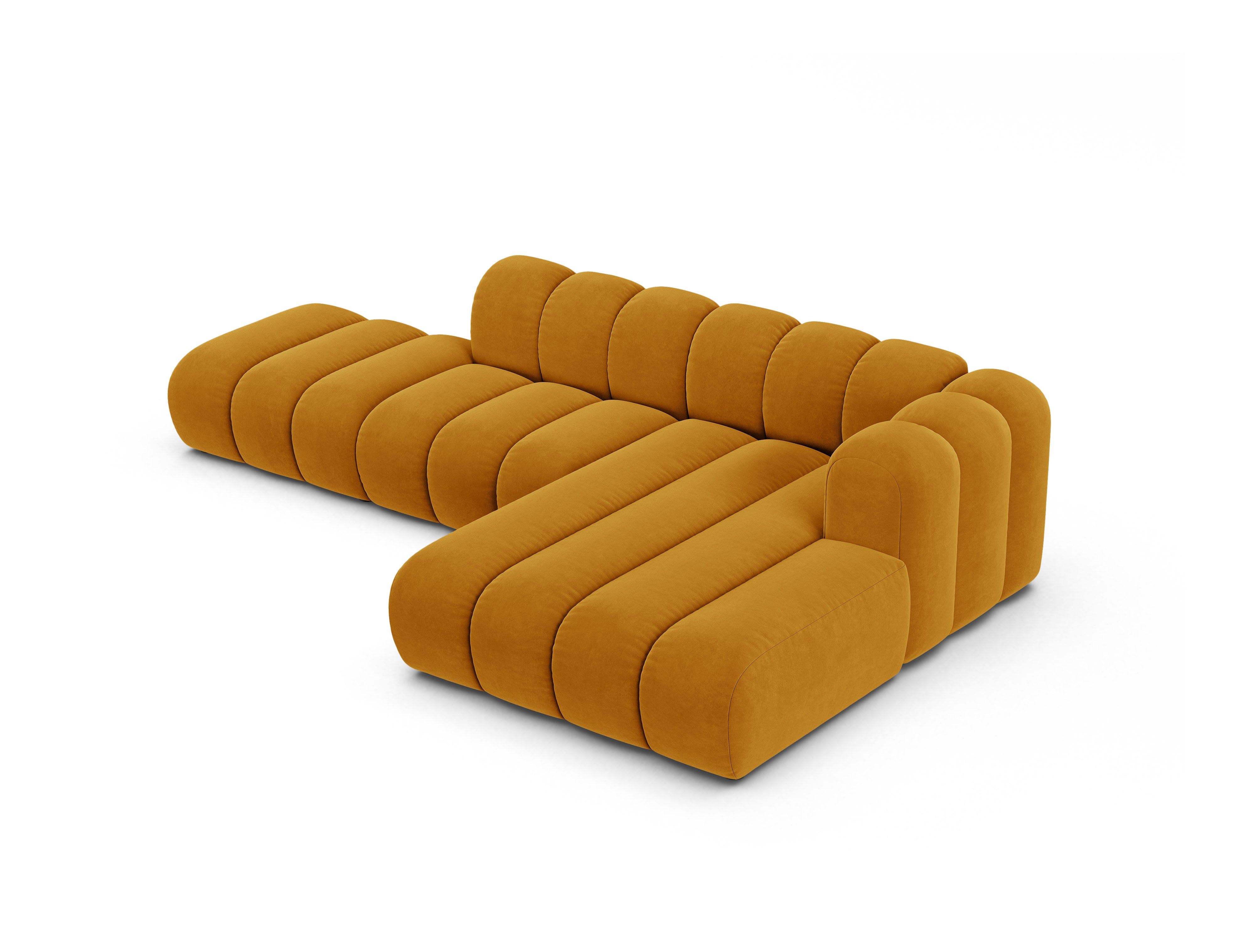 Velvet corner sofa for 5 people right-facing LUPINE mustard